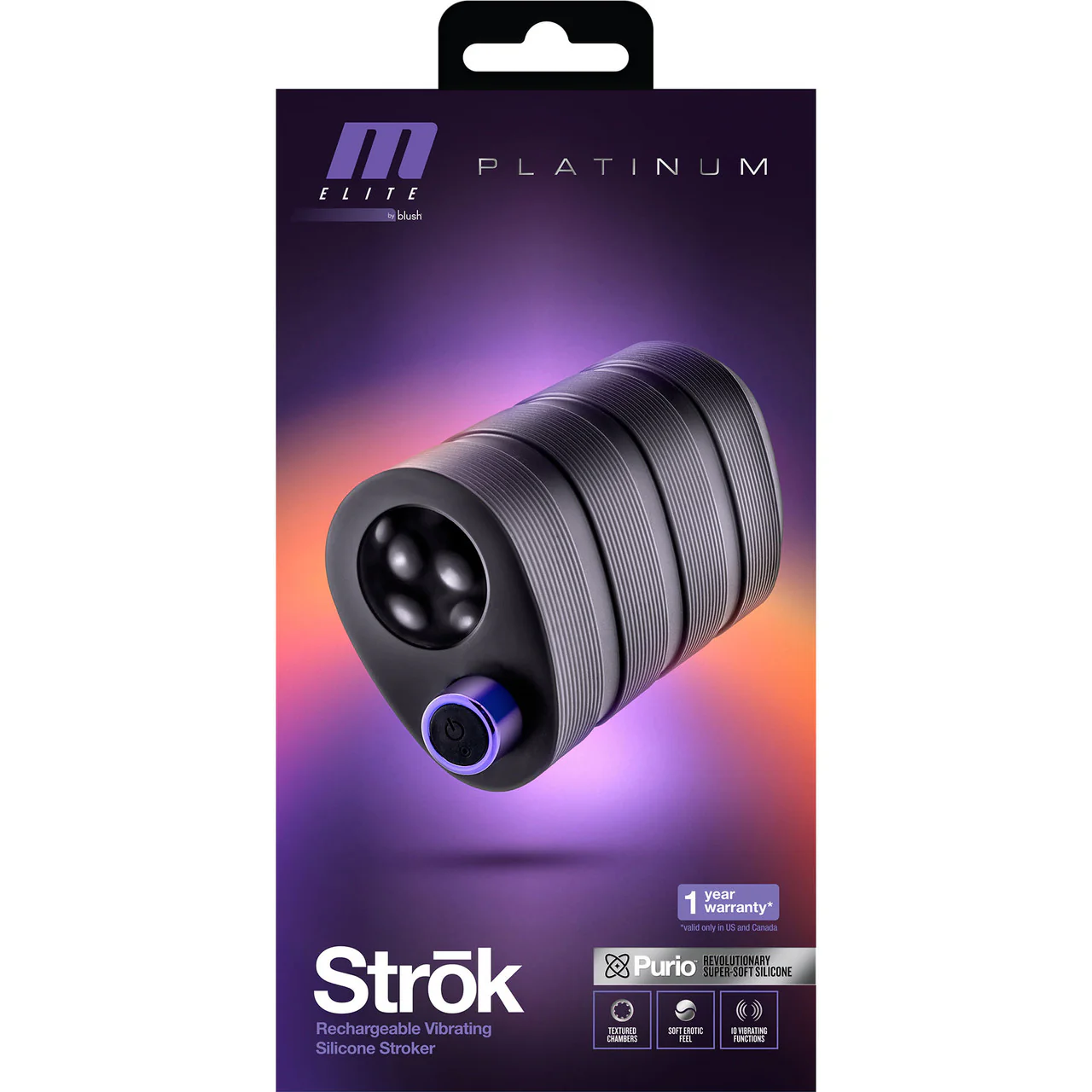 M Elite Platinum Strok Vibrating Rechargeable Silicone Double Ended Penis Masturbator By Blush - Black - Image 12