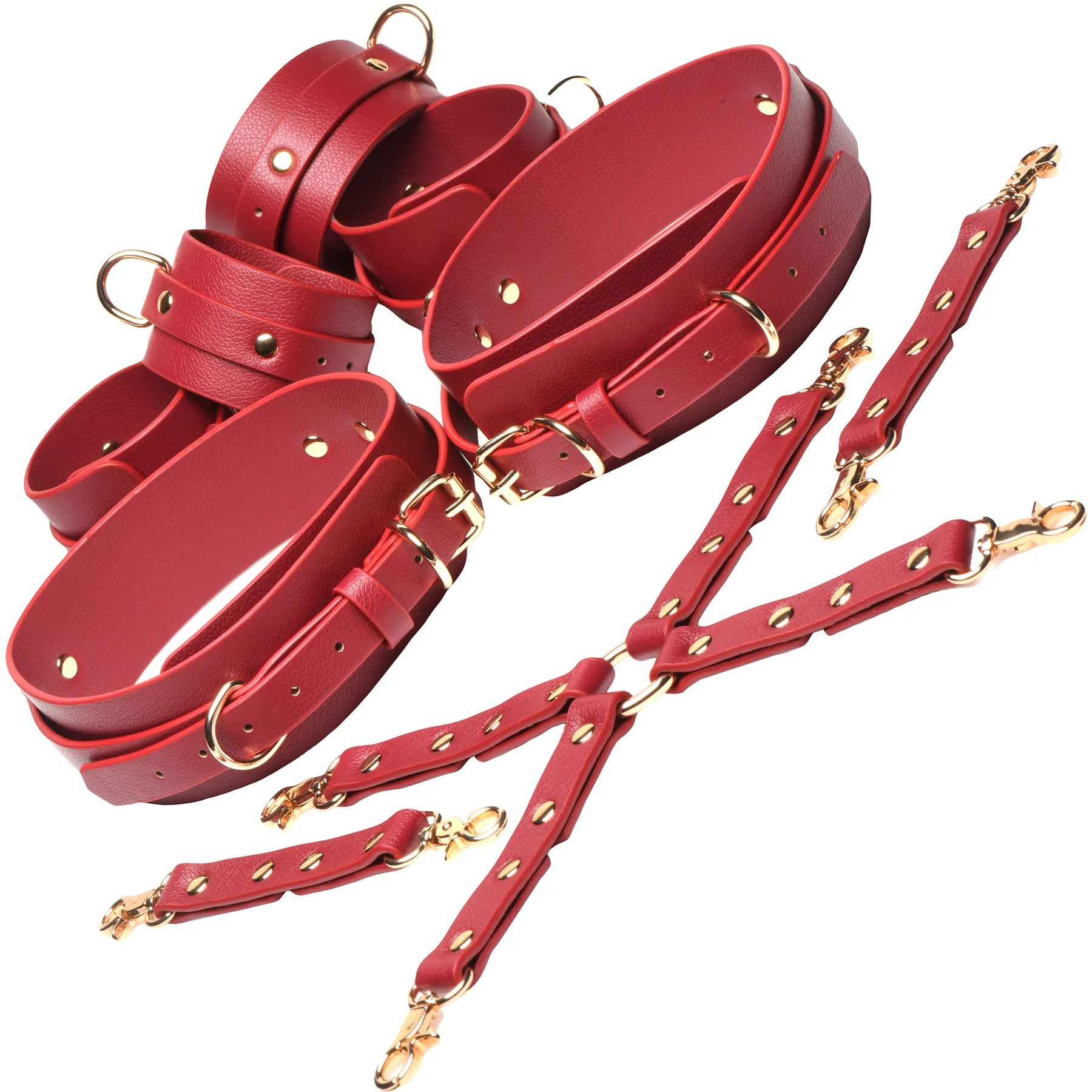 Master Series Crimson Captive Thigh, Wrist & Ankle Hog Tie Restraints - Red - Image 13