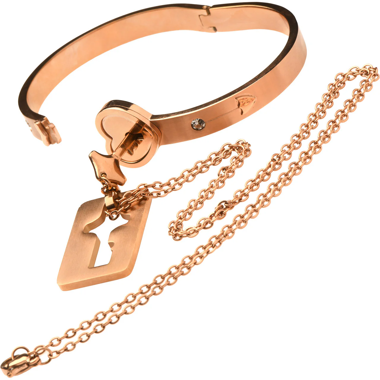 Master Series Cuffed Locking Bracelet & Key Necklace - Rose Gold - Image 6