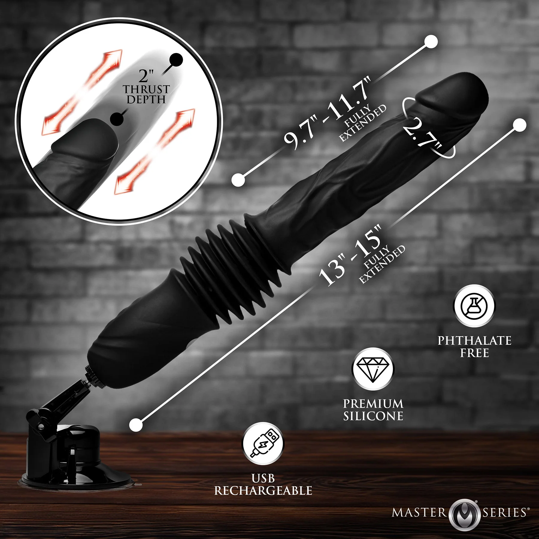 Master Series Double Pounder Silicone Vibrating Thrusting Dildo With Remote - Image 10