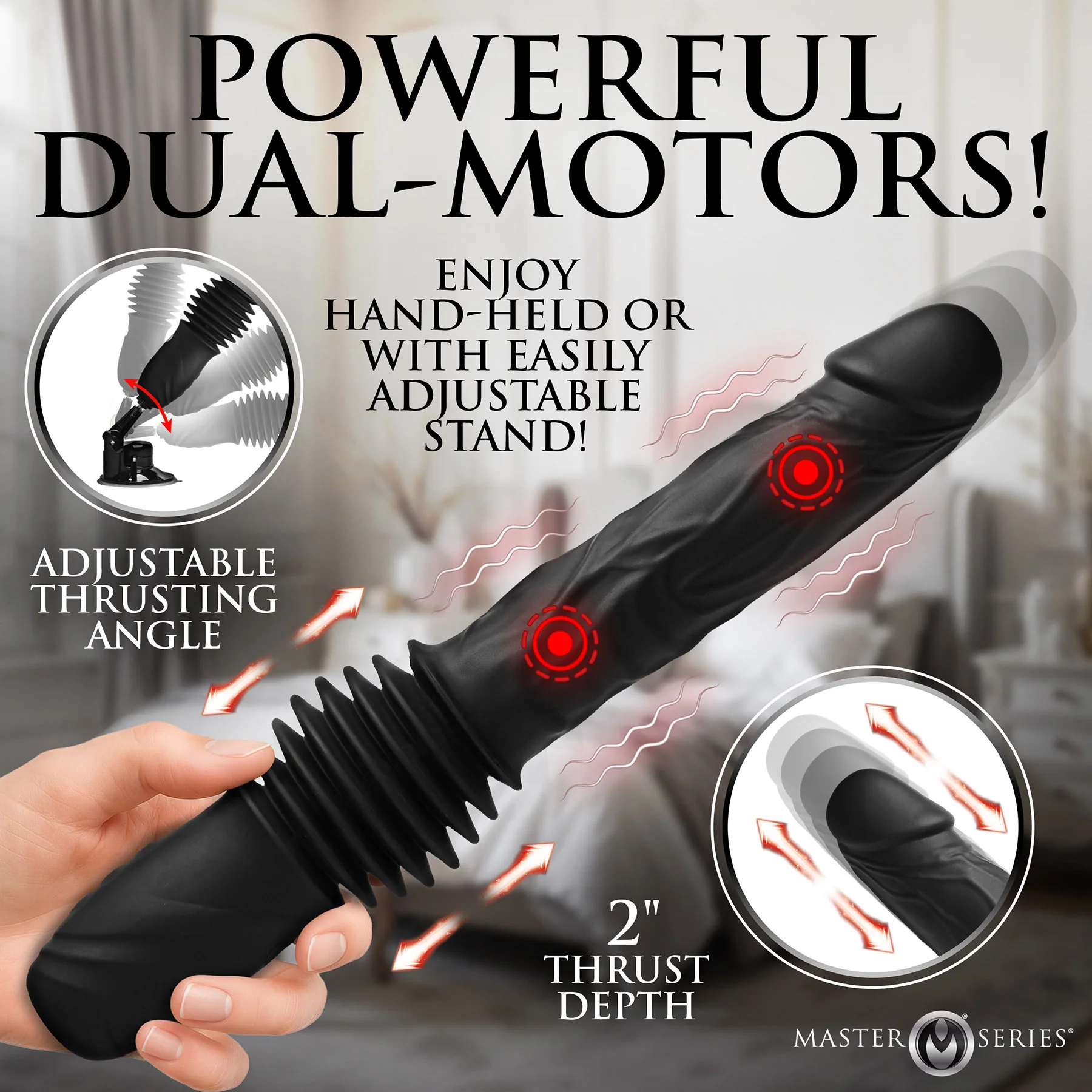 Master Series Double Pounder Silicone Vibrating Thrusting Dildo With Remote - Image 4
