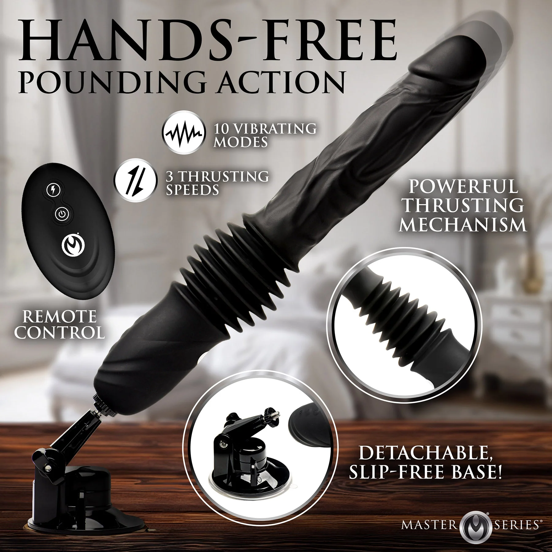 Master Series Double Pounder Silicone Vibrating Thrusting Dildo With Remote - Image 6