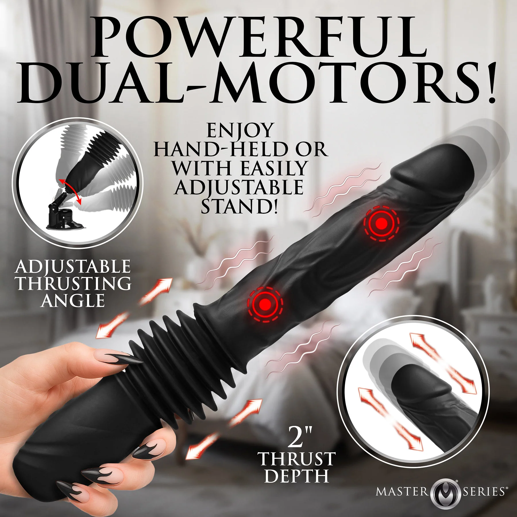 Master Series Double Pounder Silicone Vibrating Thrusting Dildo With Remote - Image 8