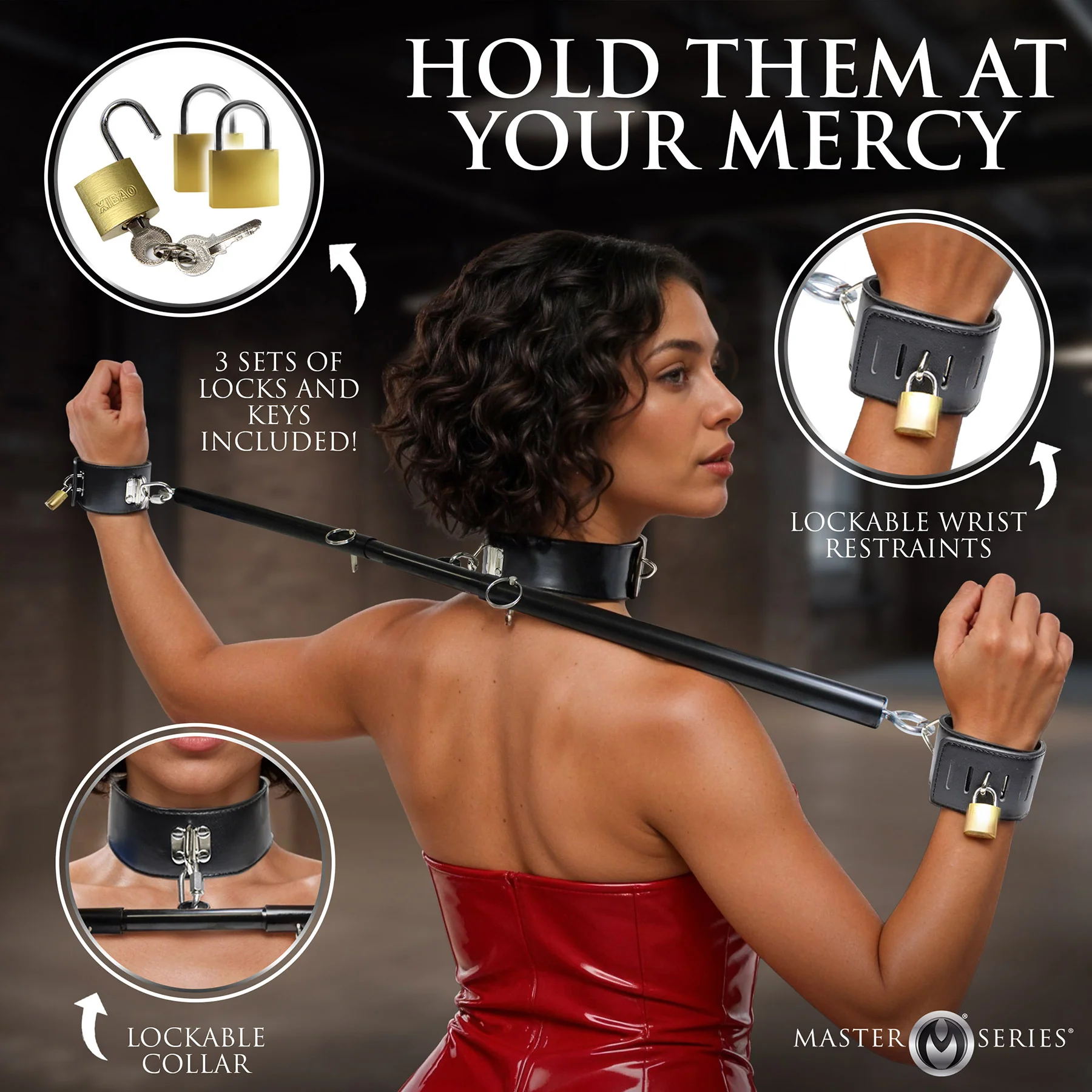 Master Series Stainless Steel Dominion Bar With Collar & Restraints - Image 3