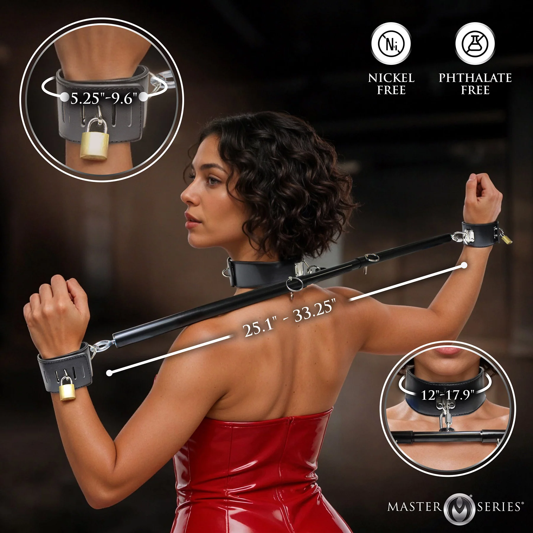 Master Series Stainless Steel Dominion Bar With Collar & Restraints - Image 6