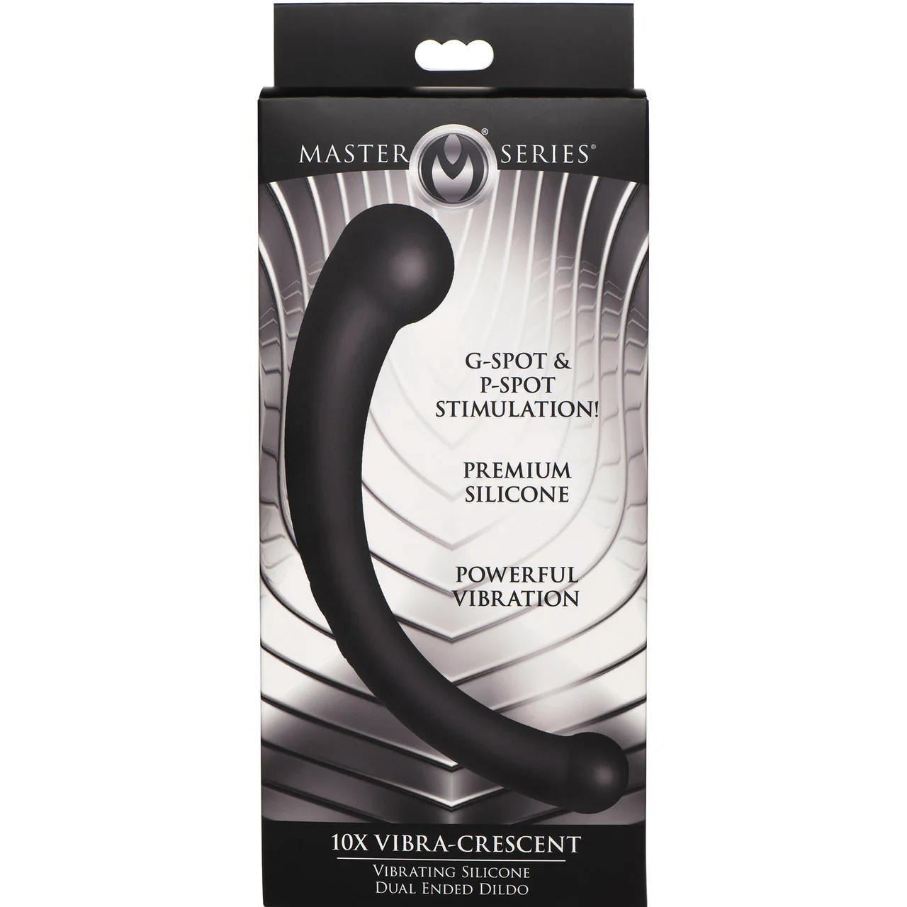 Master Series Vibra-Crescent Rechargeable Silicone Vibrating Dual Ended Dildo - Black - Image 11