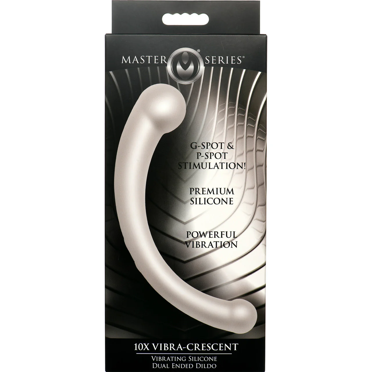 Master Series Vibra-Crescent Rechargeable Silicone Vibrating Dual Ended Dildo - Silver - Image 13