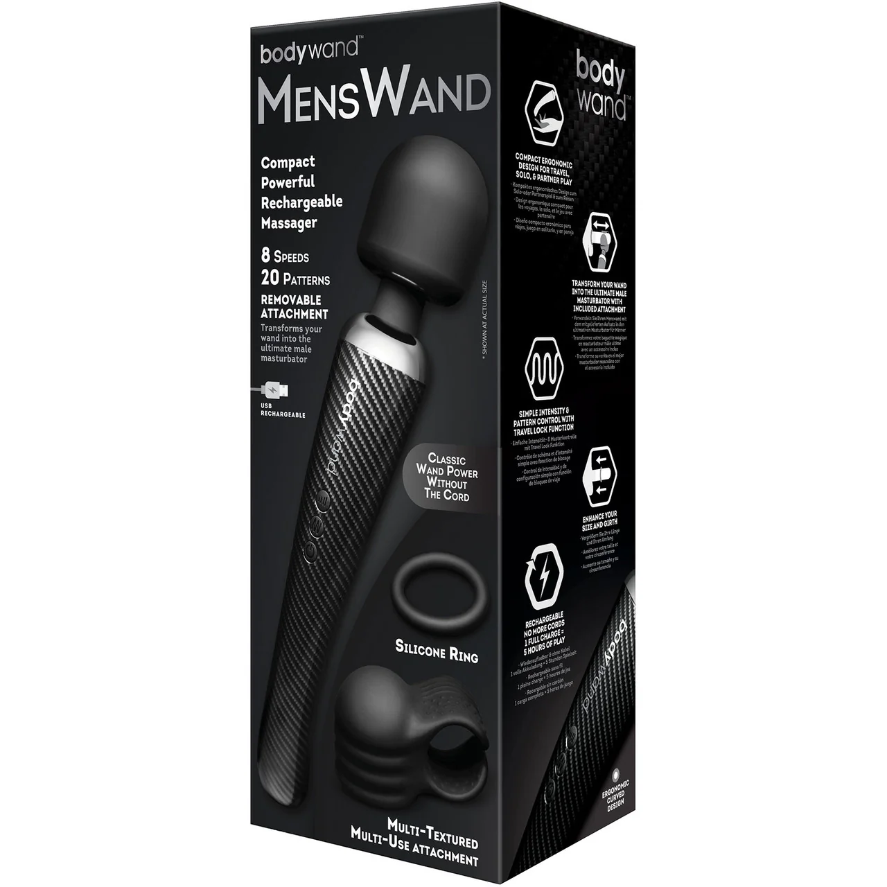 MensWand Rechargeable Silicone Massager By Bodywand - Black - Image 2