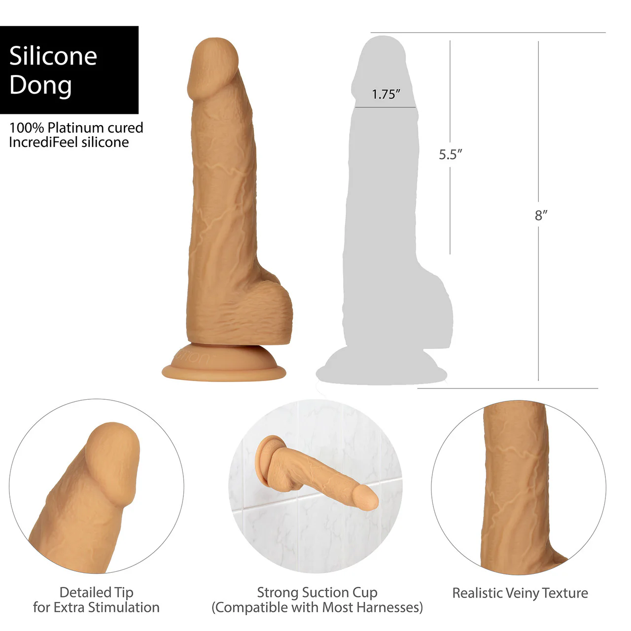 Naked Addiction Dual Density 8" Silicone Suction Cup Dildo With Balls - Caramel - Image 7