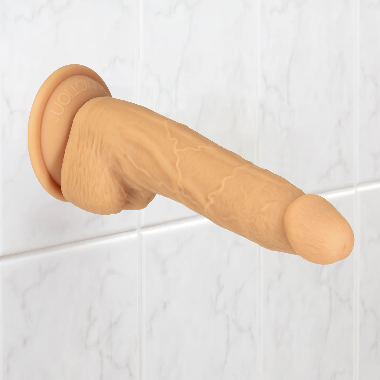 Naked Addiction Dual Density 8" Silicone Suction Cup Dildo With Balls - Caramel - Image 9