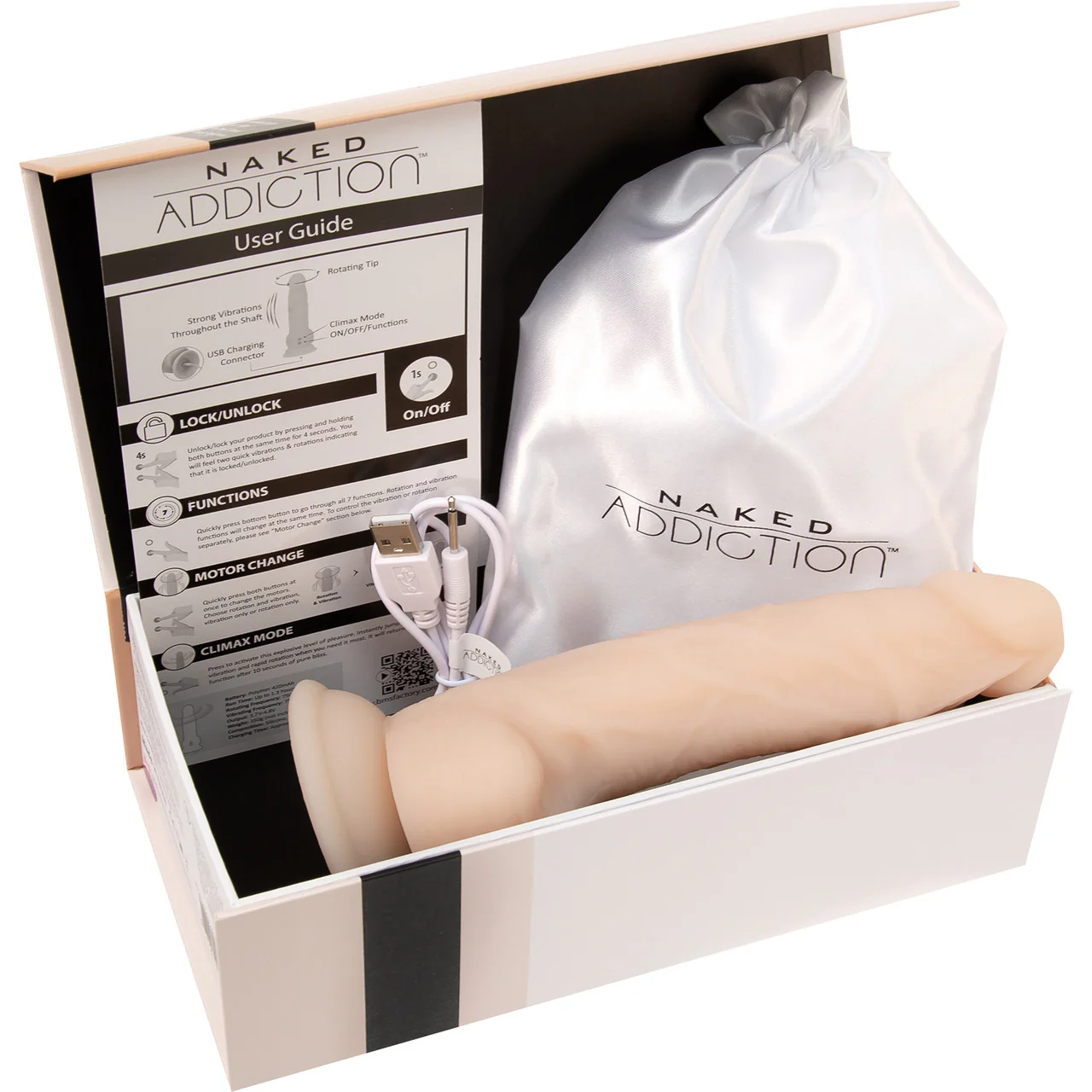 Naked Addiction Rotating & Vibrating 8" Silicone Suction Cup Dildo With Balls & Remote - Vanilla - Image 10