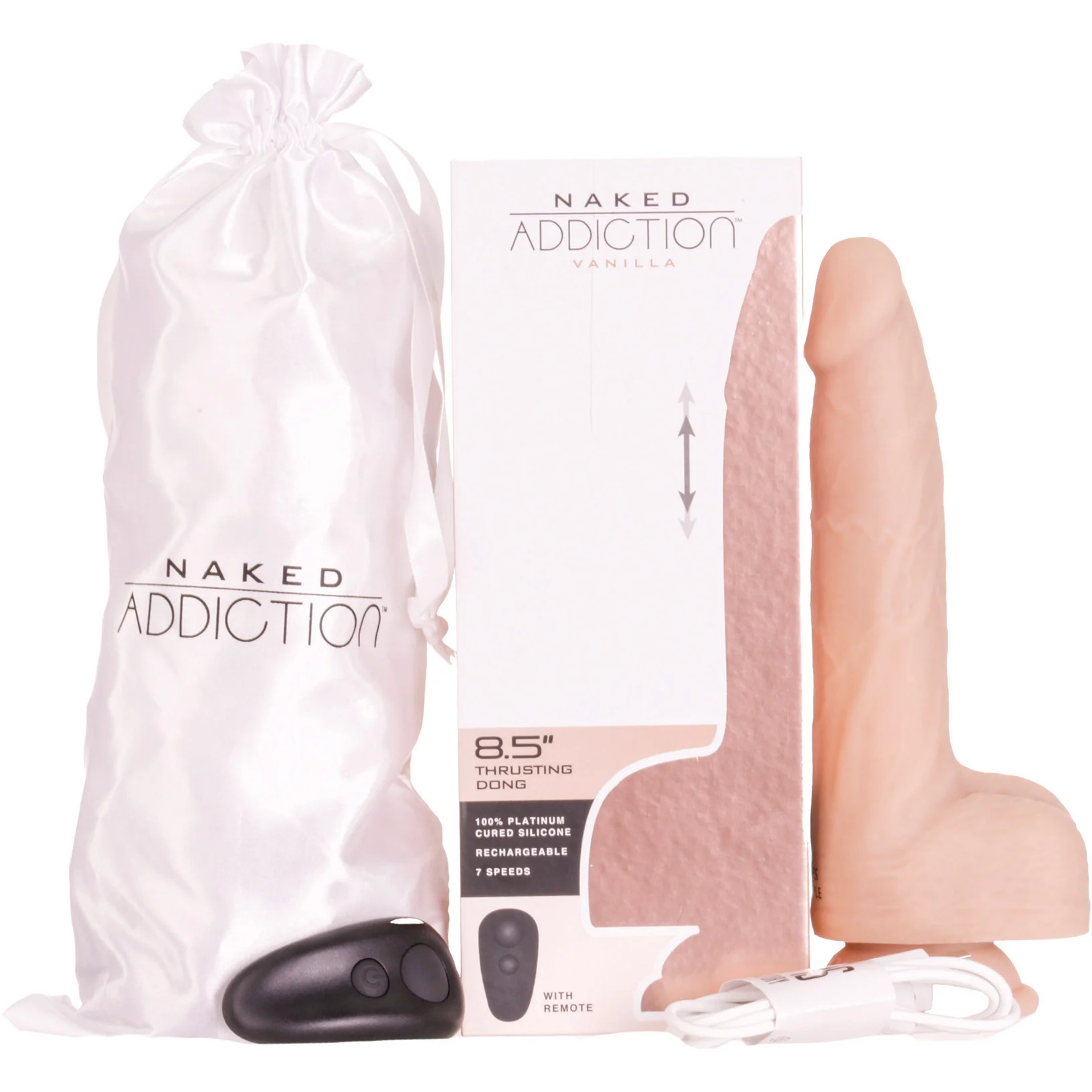 Naked Addiction Thrusting, Vibrating 8.5" Silicone Suction Cup Dildo With Balls & Remote - Image 11