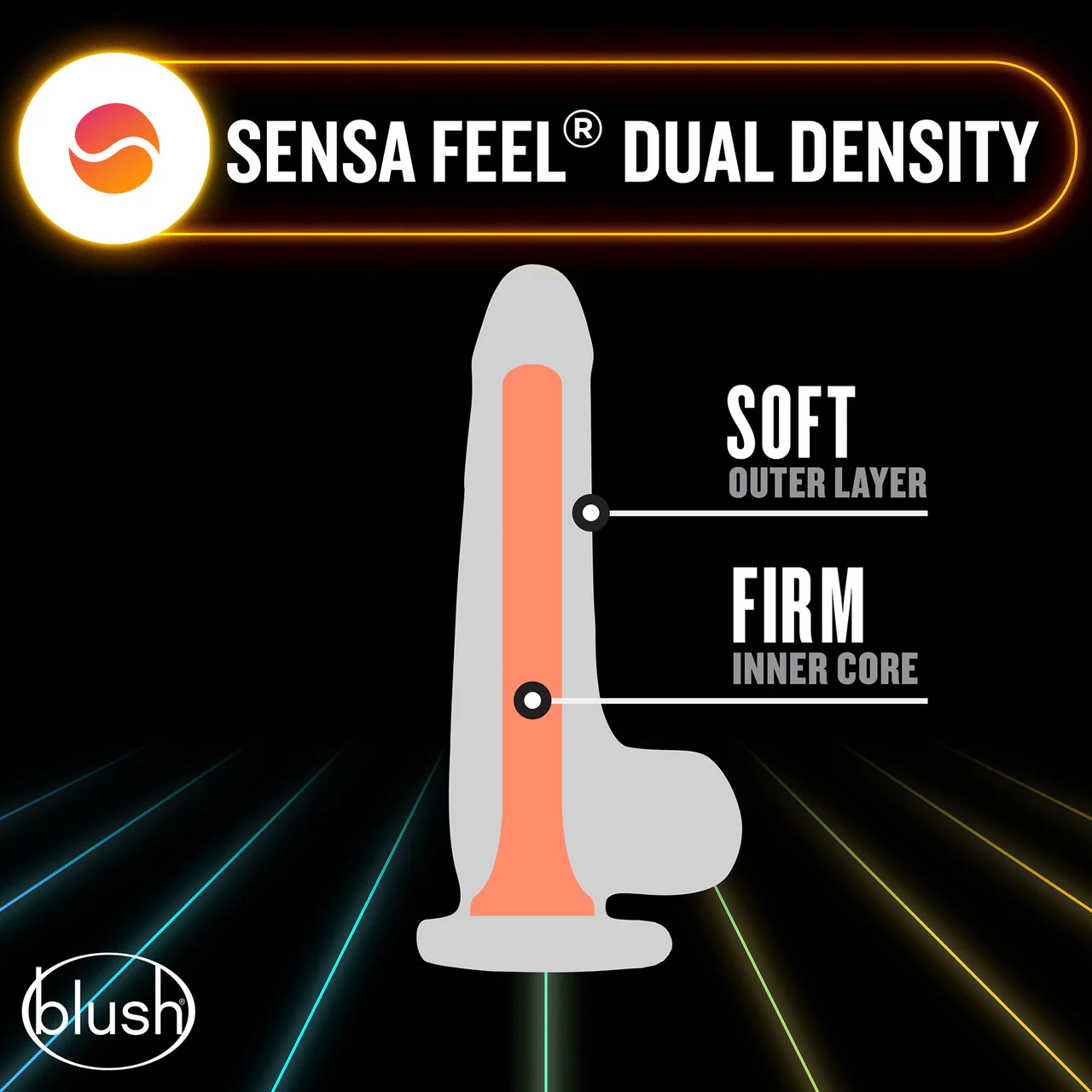 Neo Elite Lavo Glow In The Dark 7.5" Dual Density Realistic Silicone Dildo by Blush - Neon Orange - Image 3