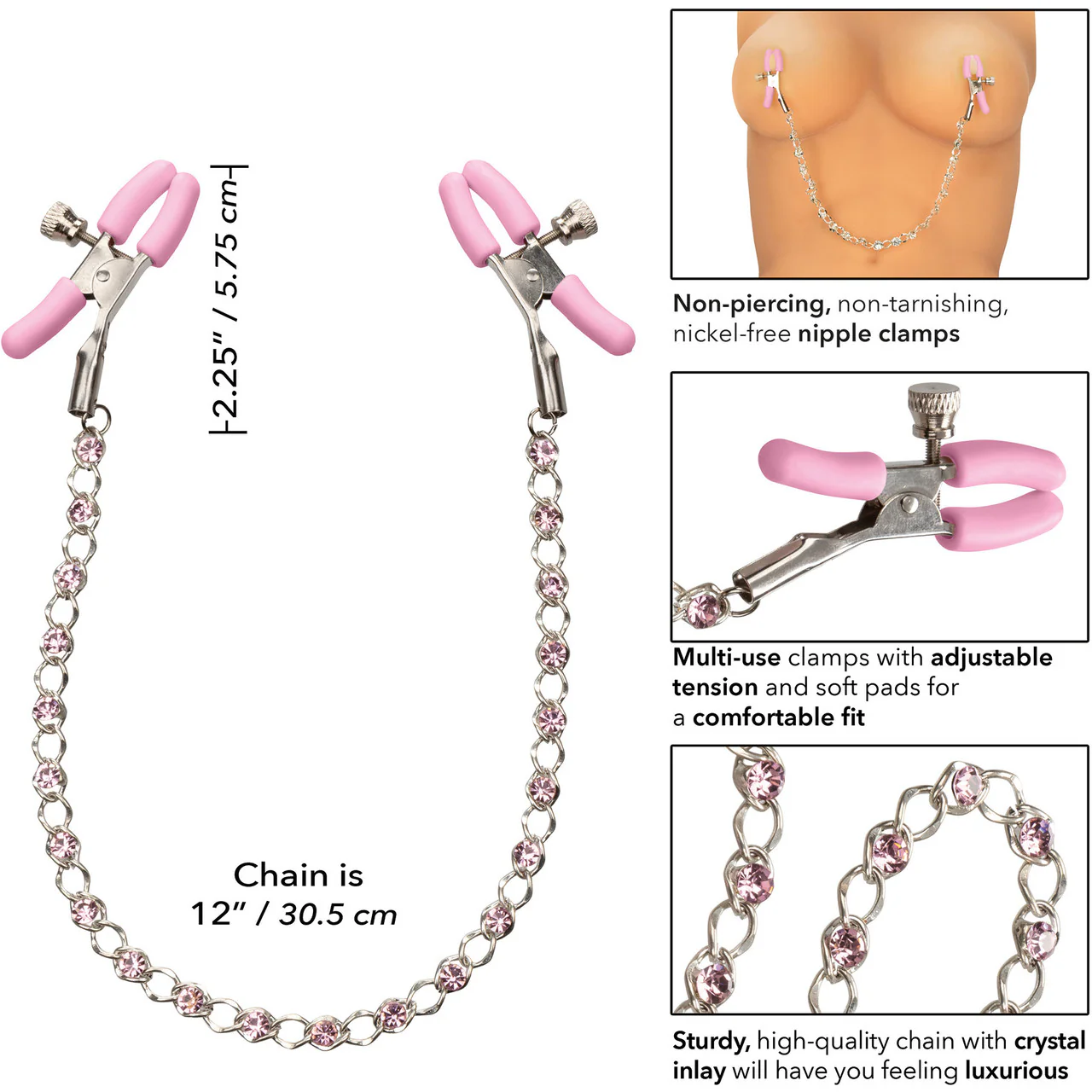 Nipple Play Crystal Chain Nipple Clamps by CalExotics - Pink - Image 4