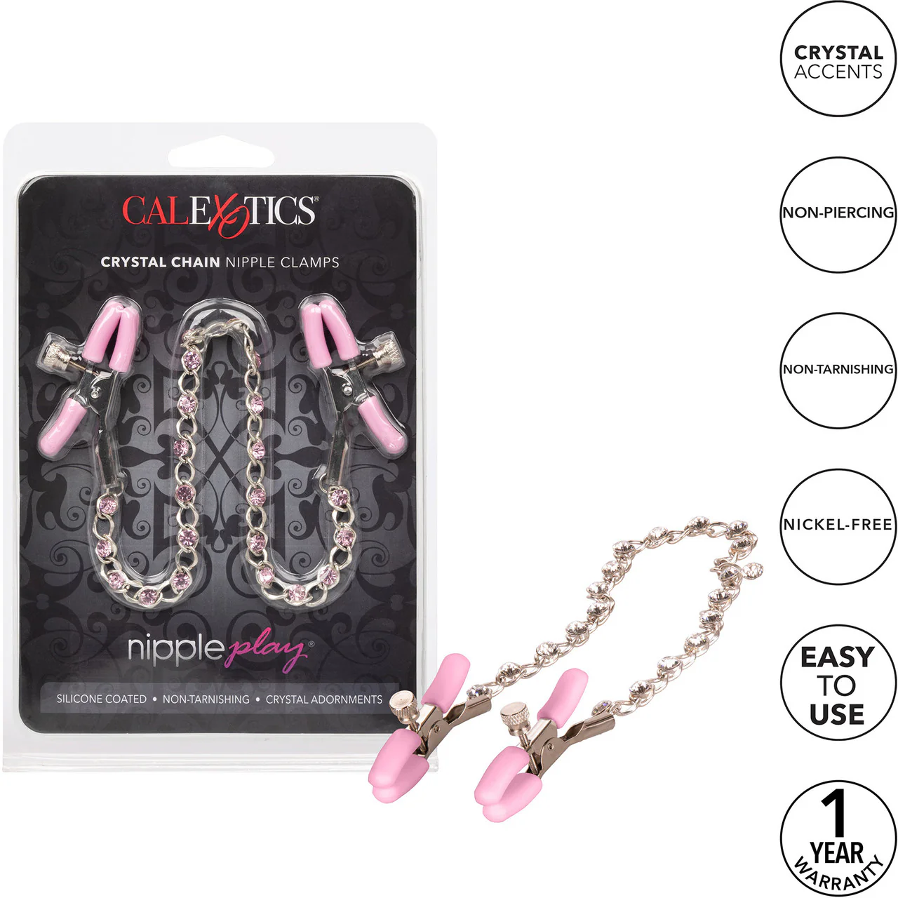 Nipple Play Crystal Chain Nipple Clamps by CalExotics - Pink - Image 5