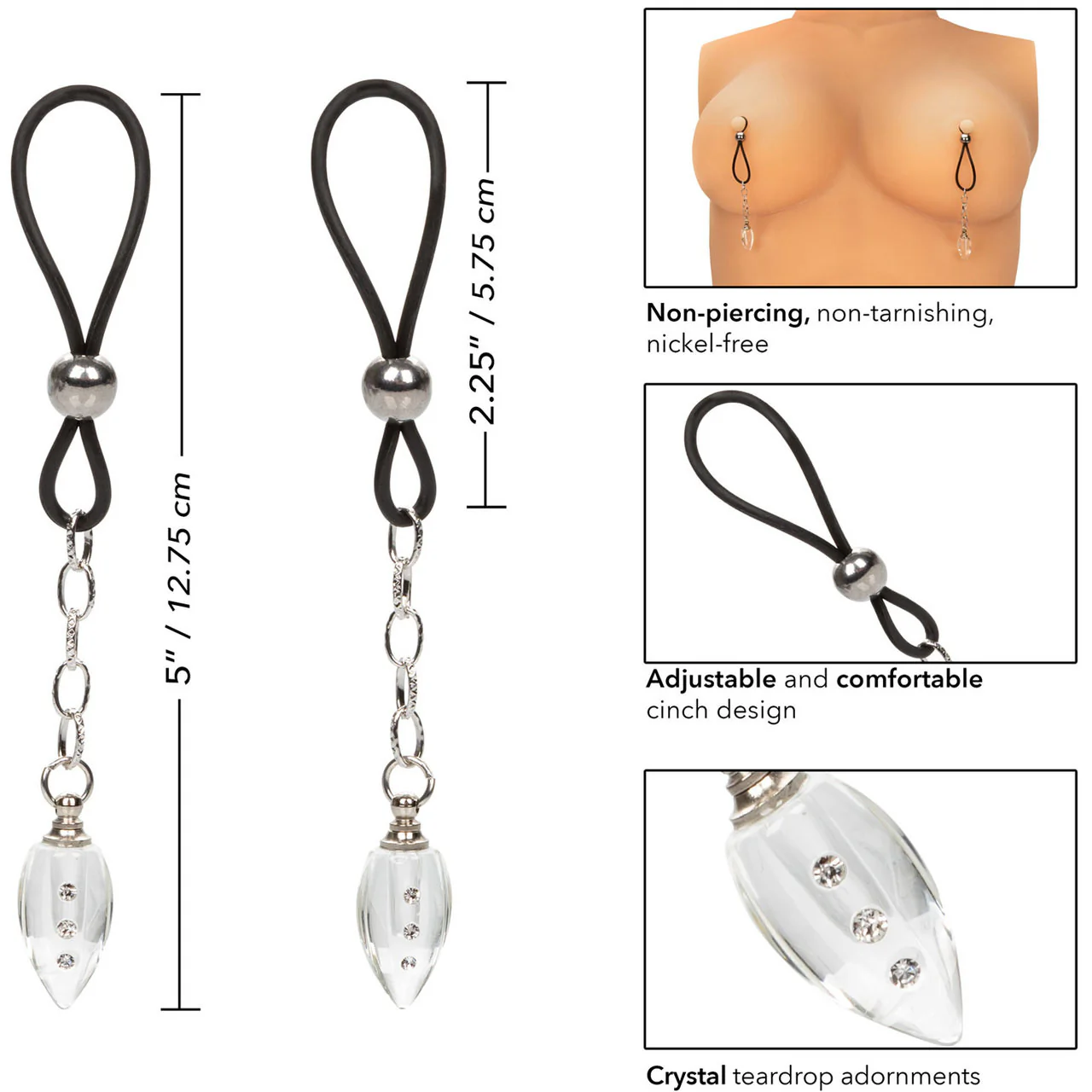 Nipple Play Non-Piercing Nipple Jewelry Crystal Teardrops by CalExotics - Image 3
