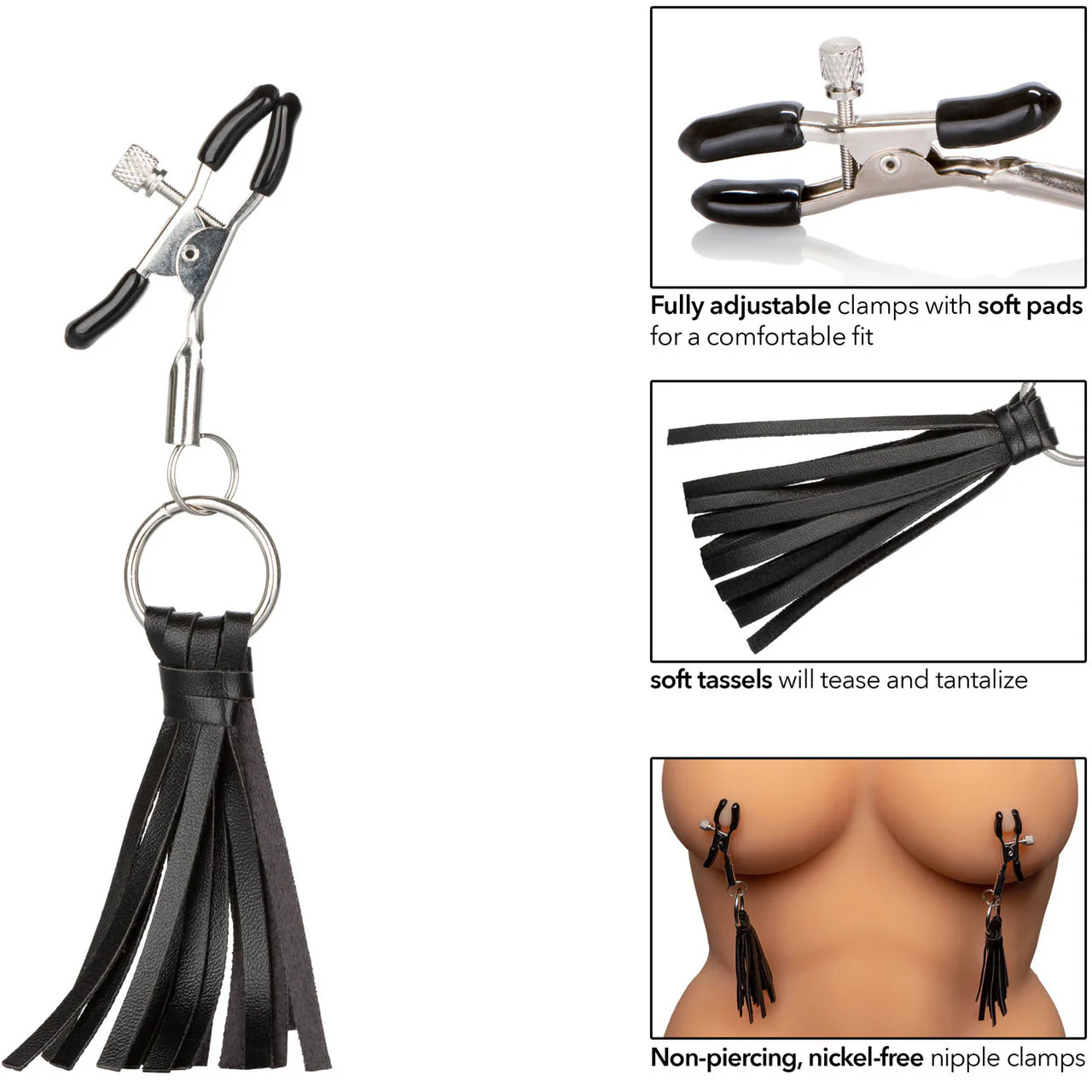 Nipple Play Playful Tassels Nipple Clamps By CalExotics - Black - Image 4