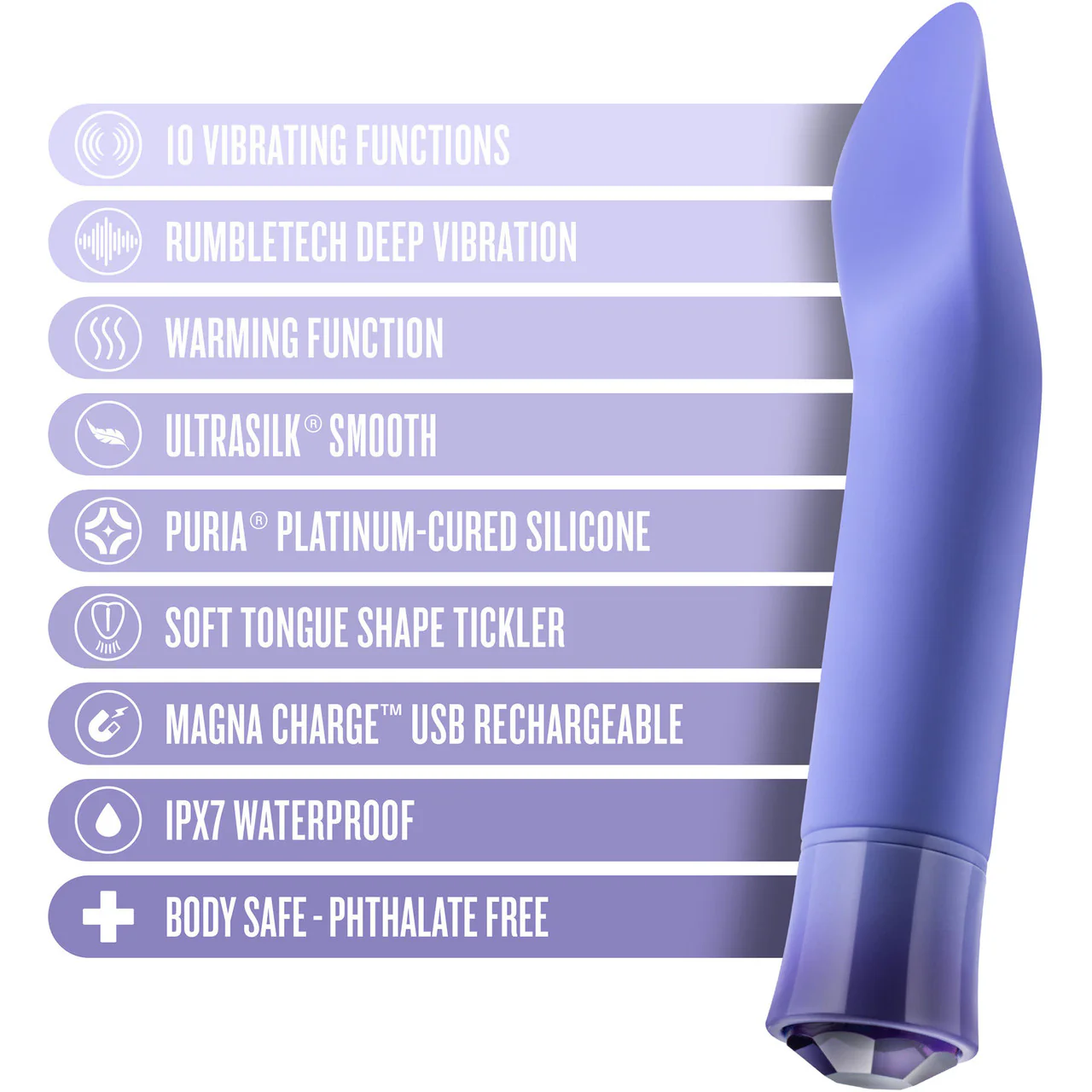 Oh My Gem Enrapture Rechargeable Waterproof Silicone Warming Clitoral Vibrator By Blush - Tanzanite - Image 7