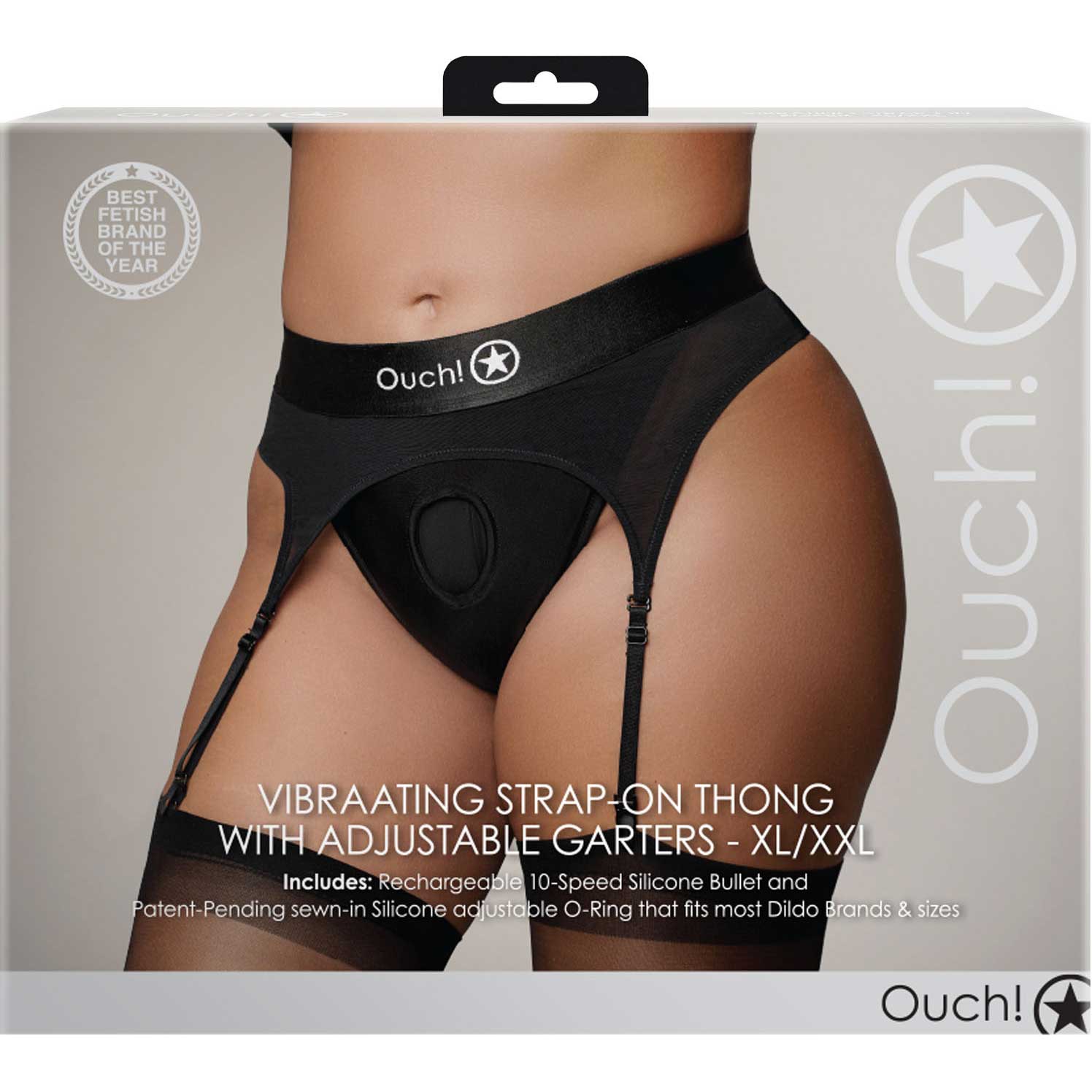 Ouch! Vibrating Strap-On Thong With Adjustable Garters - Image 12