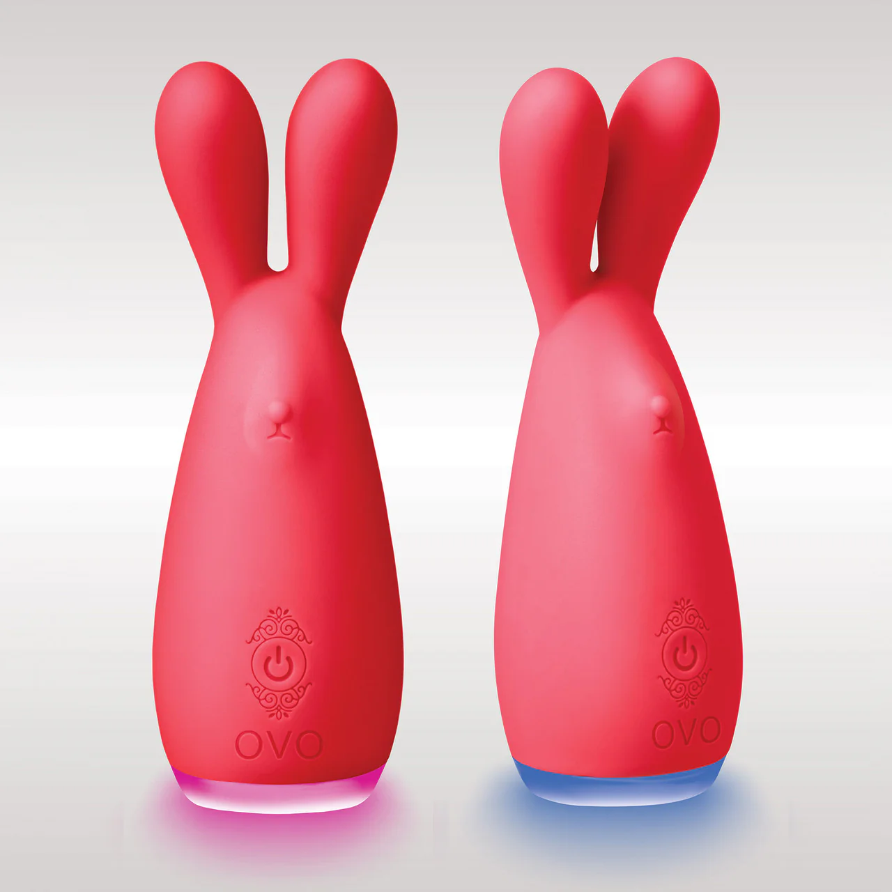 OVO Ner Rechargeable Silicone Clitoral Lay-On Vibrator With Rabbit Ears & LED Base - Coral Red - Image 3