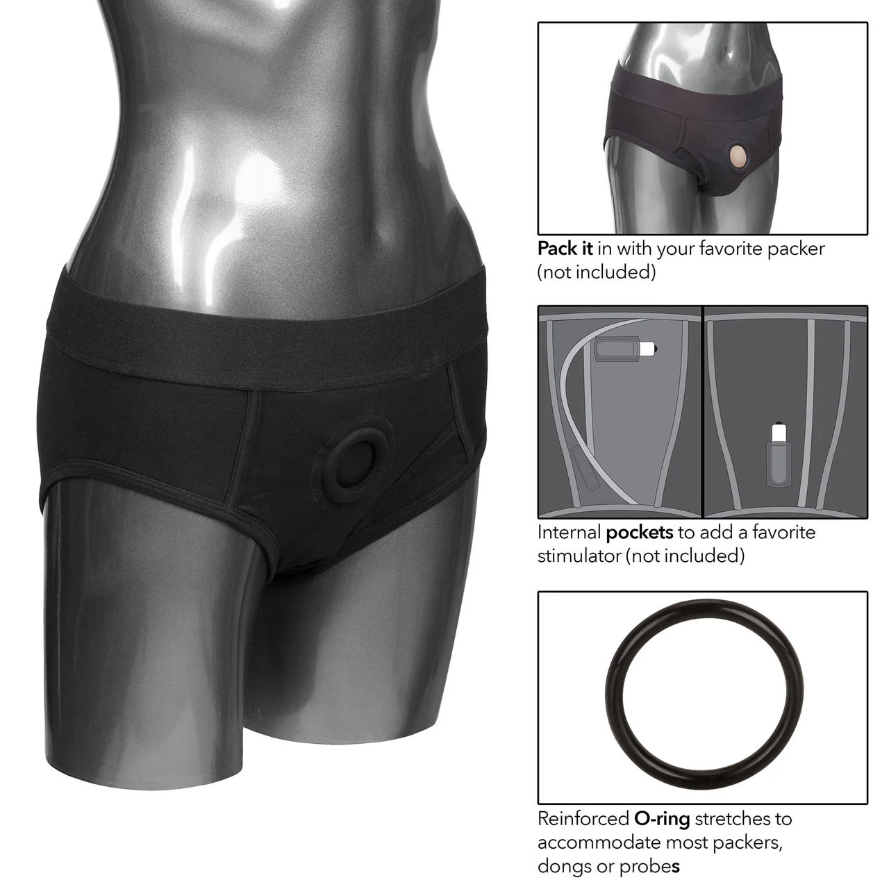 Packer Gear Black Brief Packing Harness By CalExotics - Extra Small/Small - Image 4