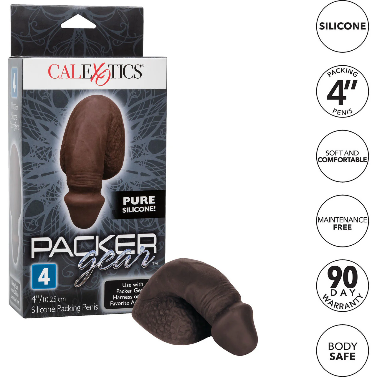 Packer Gear Silicone Packing Penis 4" / 10.25 cm By CalExotics - Coffee - Image 6