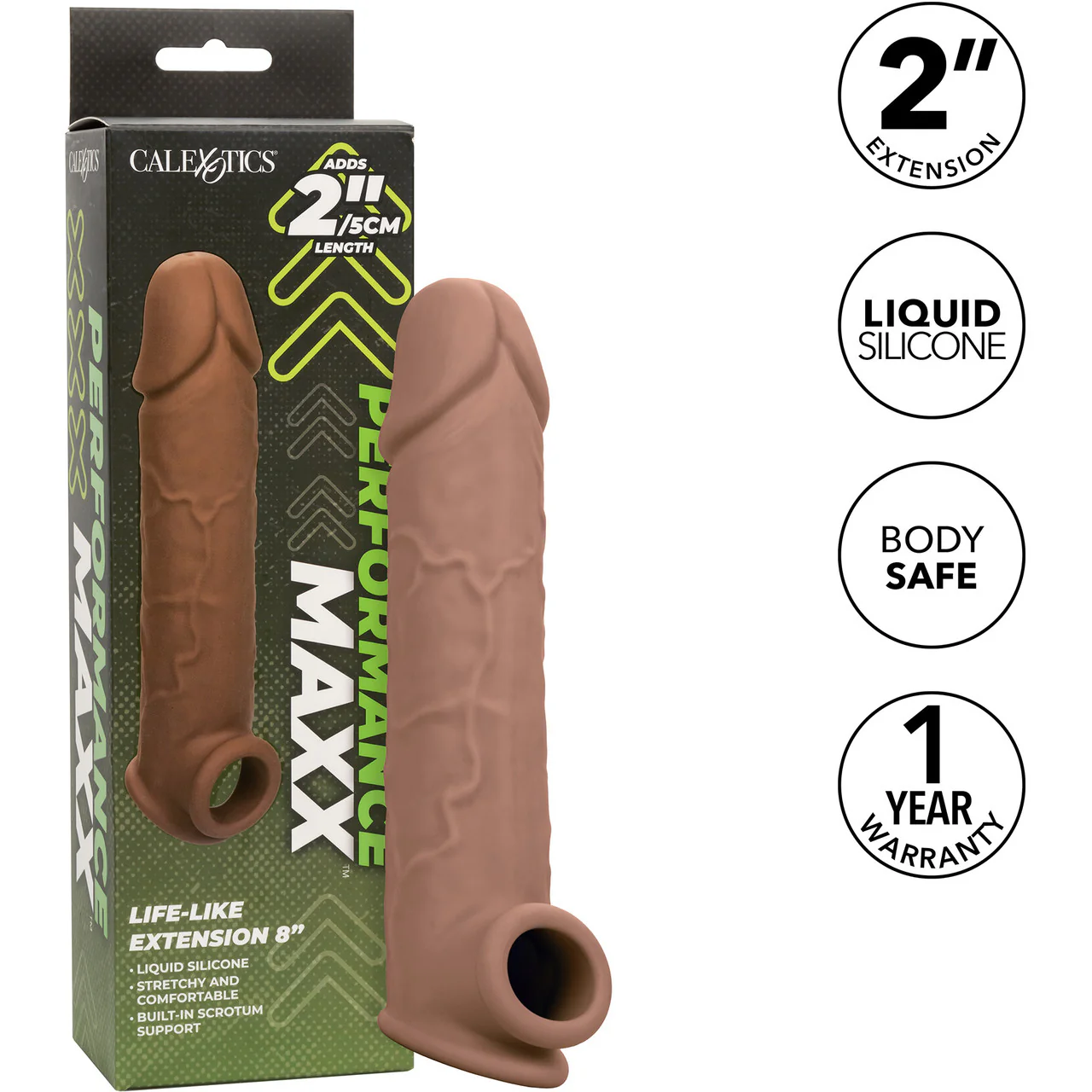 Performance Maxx Life-Like 8" Silicone Penis Extension By CalExotics - Chocolate - Image 11