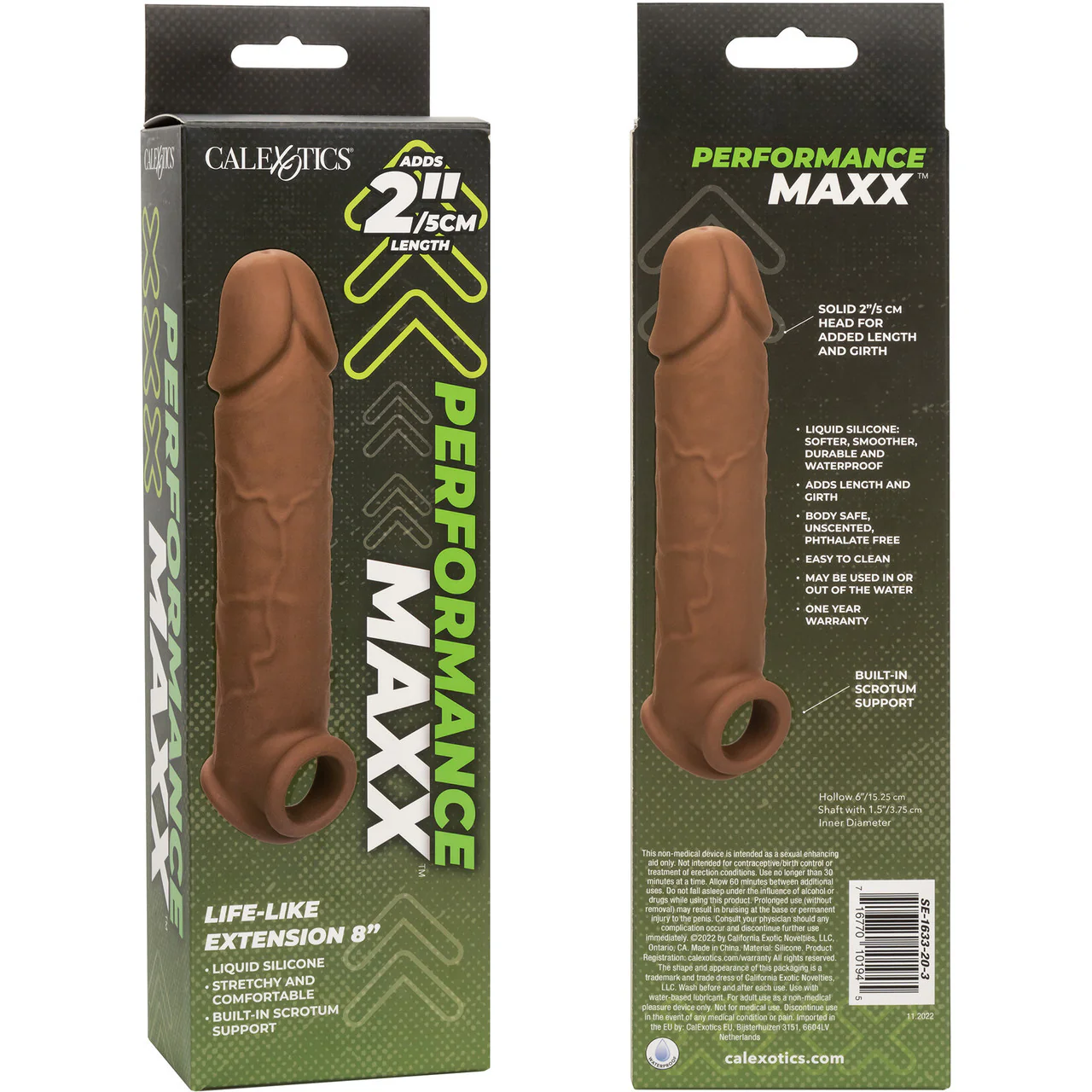 Performance Maxx Life-Like 8" Silicone Penis Extension By CalExotics - Chocolate - Image 12