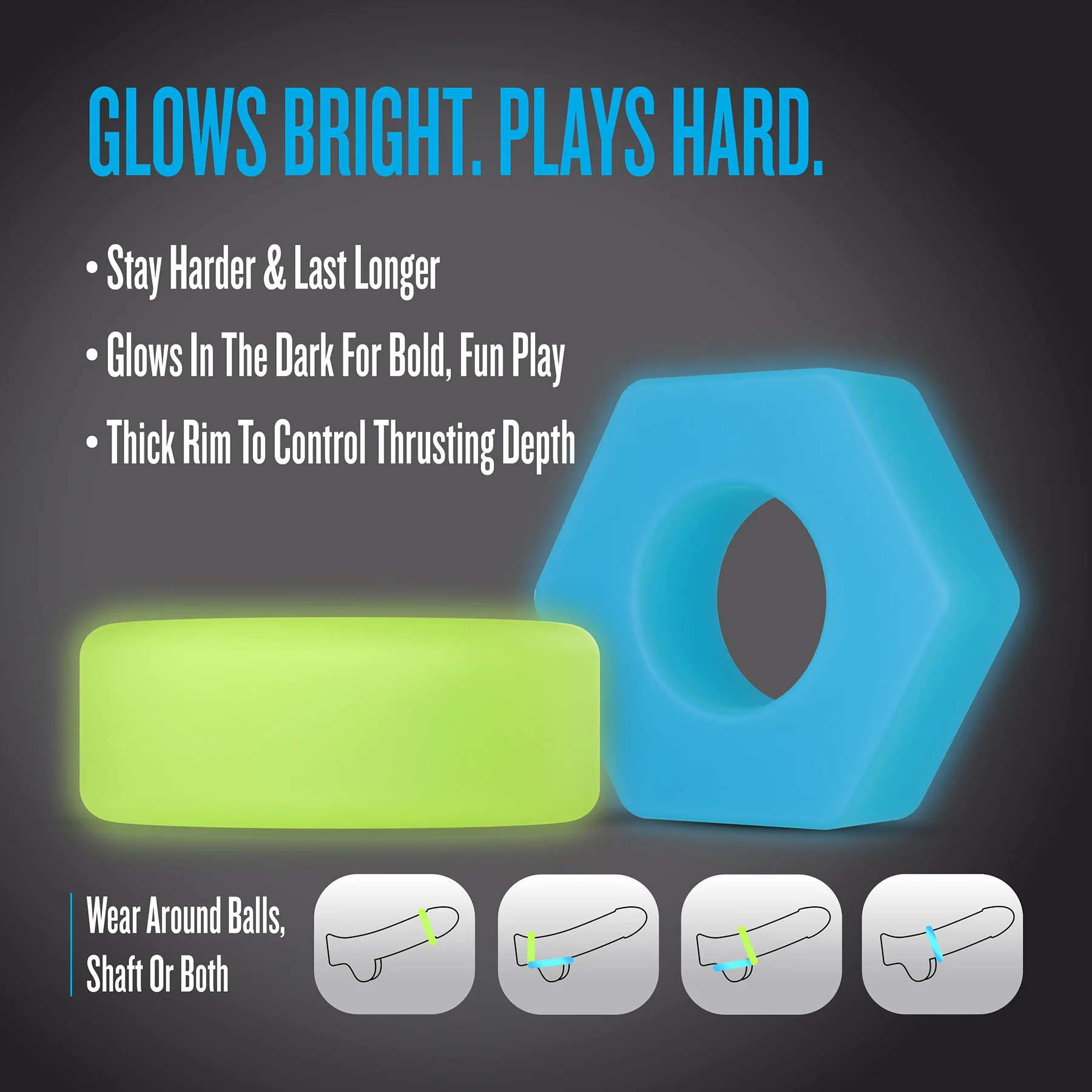 Performance Plus Flash Silicone Glow-in-the-Dark 2 Piece Cock Ring Set By Blush - Image 8