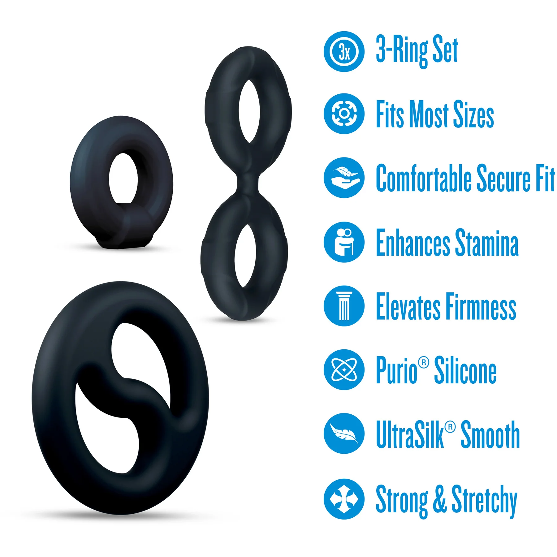 Performance Plus Throttle 3 Piece Silicone Cock Ring Set By Blush - Image 12