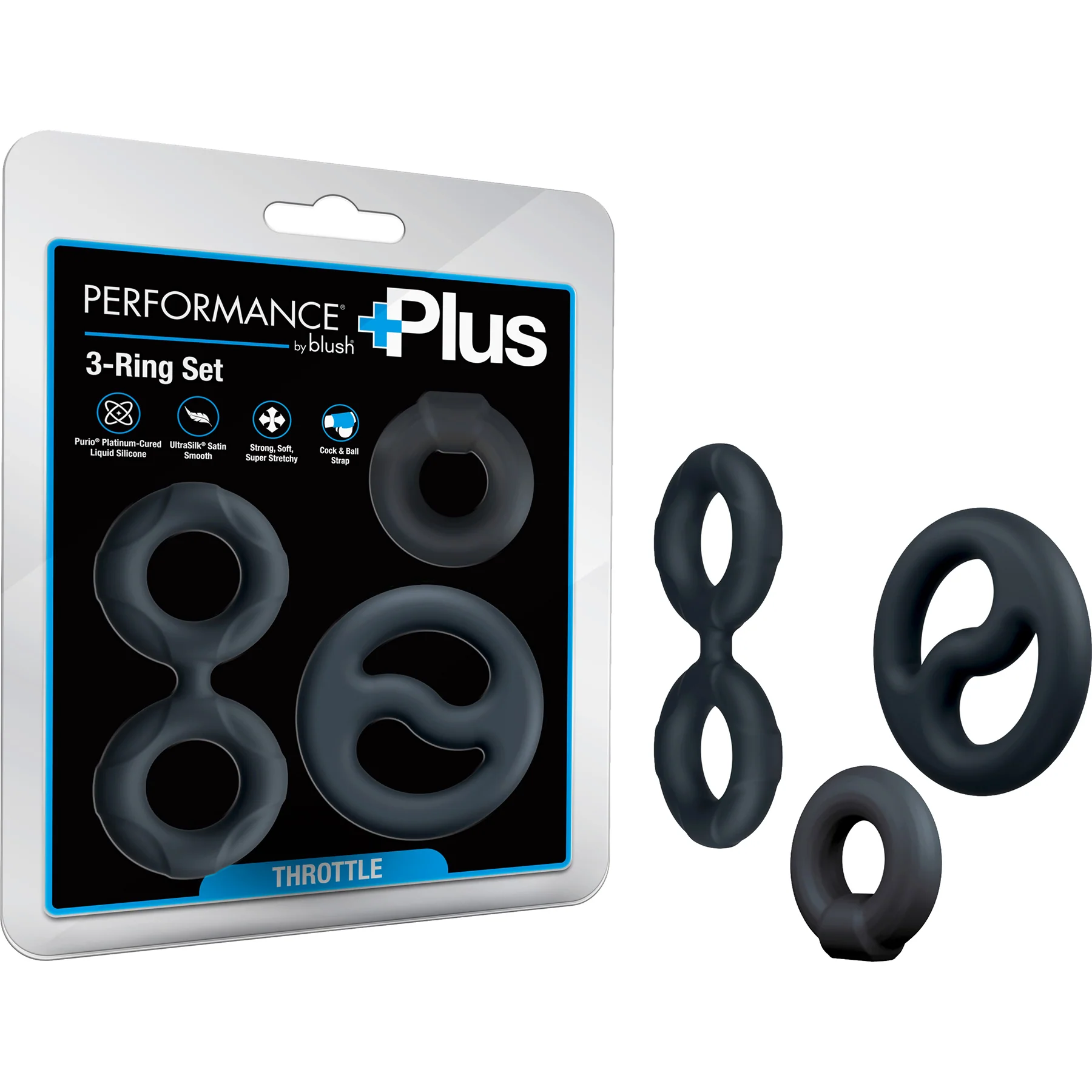 Performance Plus Throttle 3 Piece Silicone Cock Ring Set By Blush - Image 14