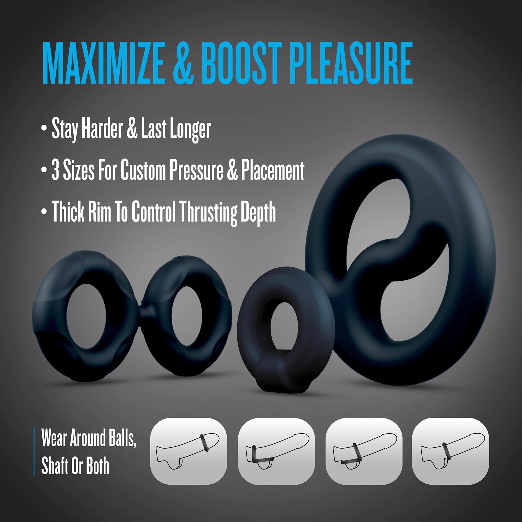 Performance Plus Throttle 3 Piece Silicone Cock Ring Set By Blush - Image 2