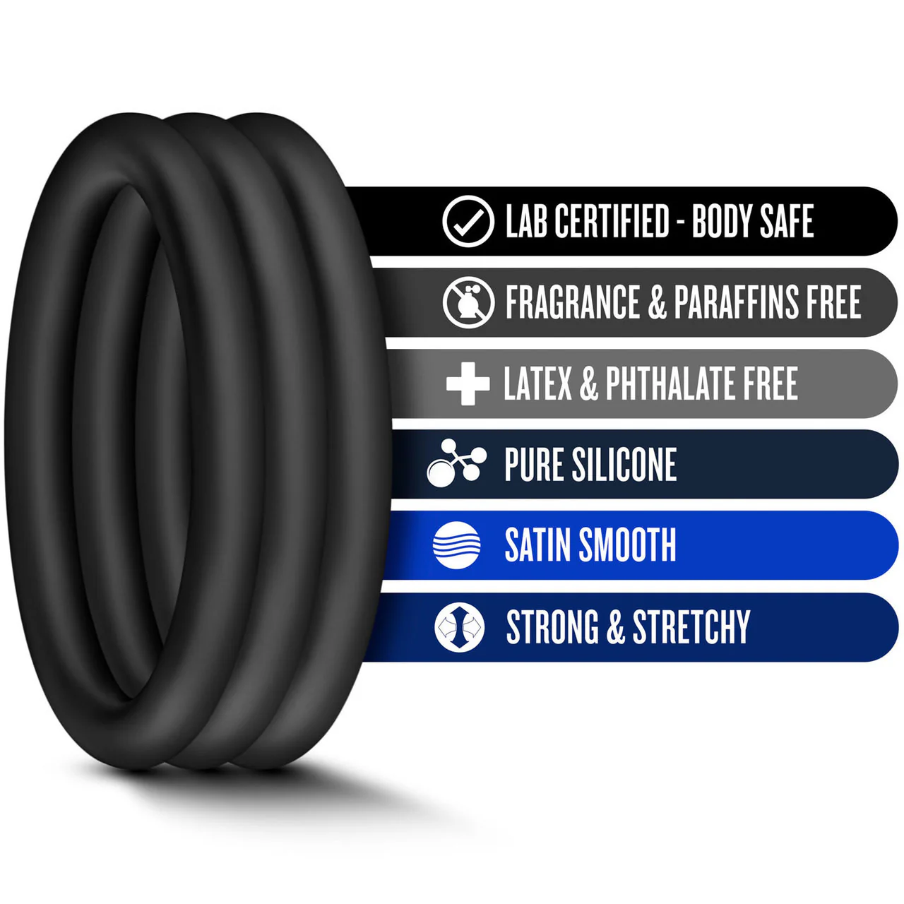Performance VS3 Pure Premium Large Silicone Cock Rings By Blush Novelties - Black - Image 5