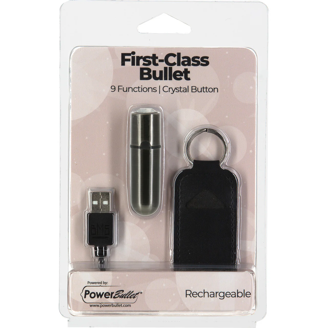 PowerBullet First Class Mini Bullet Vibrator With Crystal Button & Key Chain Pouch - Gun Metal - Image 7
