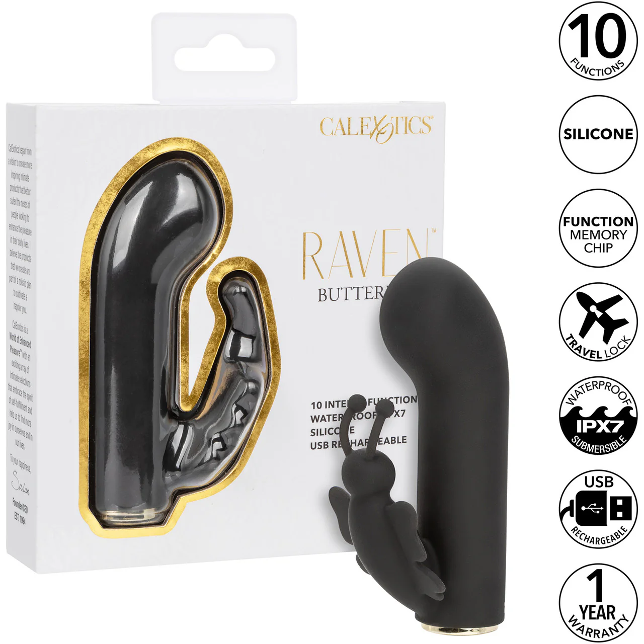Raven Butterfly Rechargeable Waterproof Silicone Mini Dual Stimulation Vibrator By CalExotics - Image 9