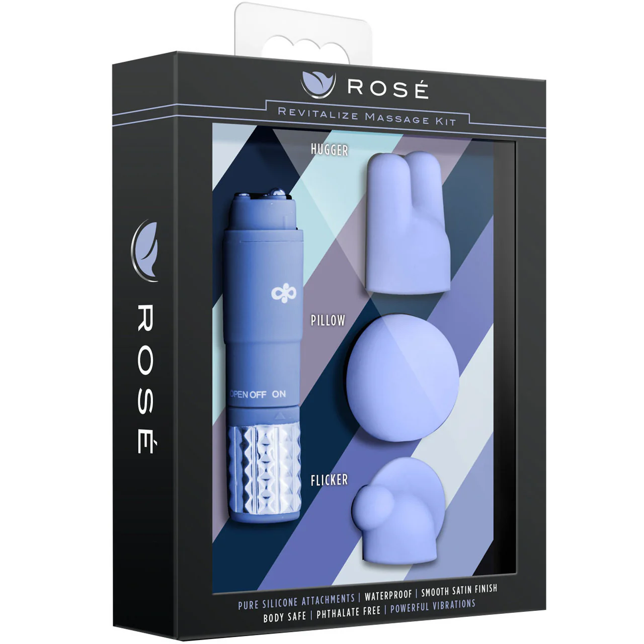 Rose Revitalize Vibrating Bullet Massage Kit With 3 Silicone Attachments By Blush - Periwinkle - Image 7