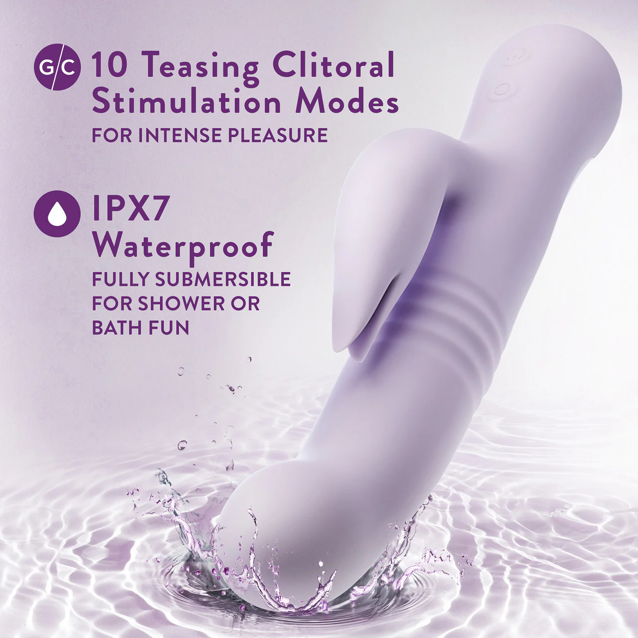 Rylee Rechargeable Waterproof Silicone Thrusting Rabbit Vibrator By Blush - Lavender - Image 8