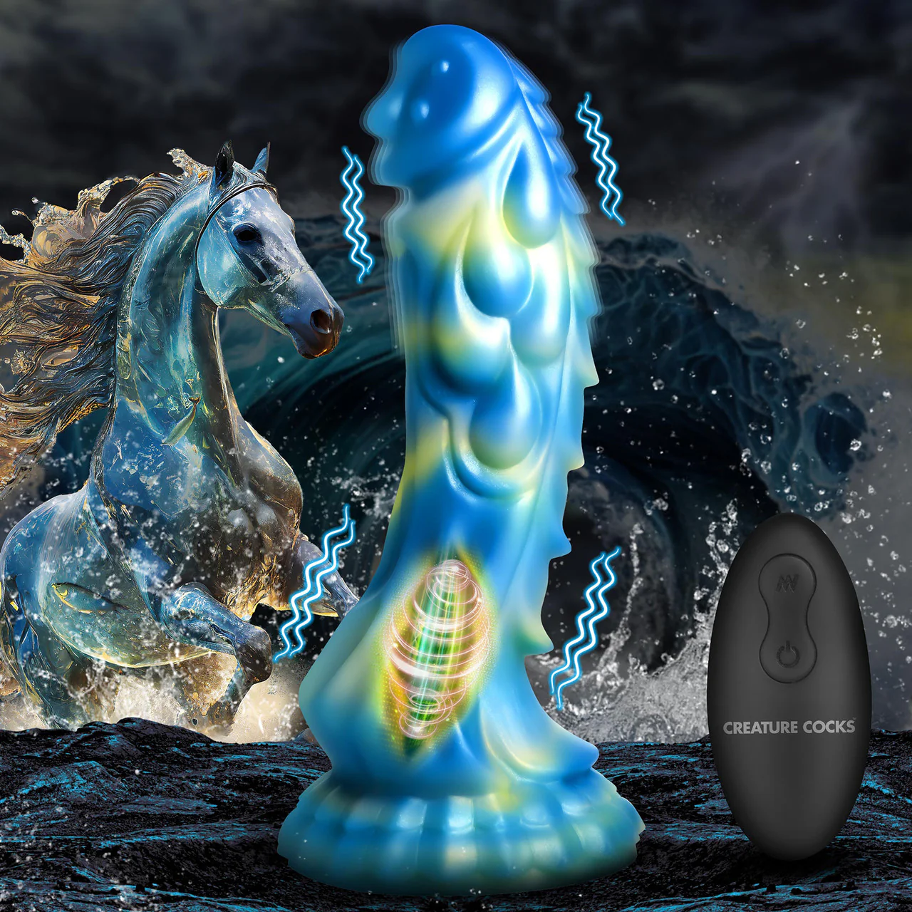 Sea Stallion 8.25" Rechargeable Vibrating Silicone Suction Cup Dildo With Remote By Creature Cocks - Image 15