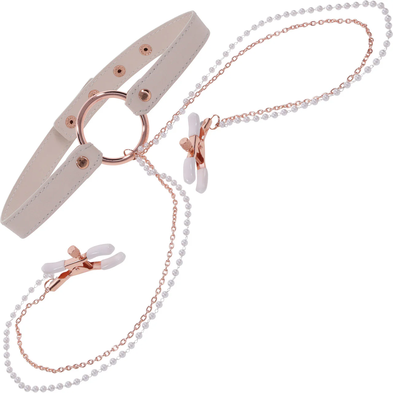 Sex & Mischief Peaches 'n CreaMe Collar With Nipple Clamps By Sportsheets - Rose Gold & Peach - Image 6