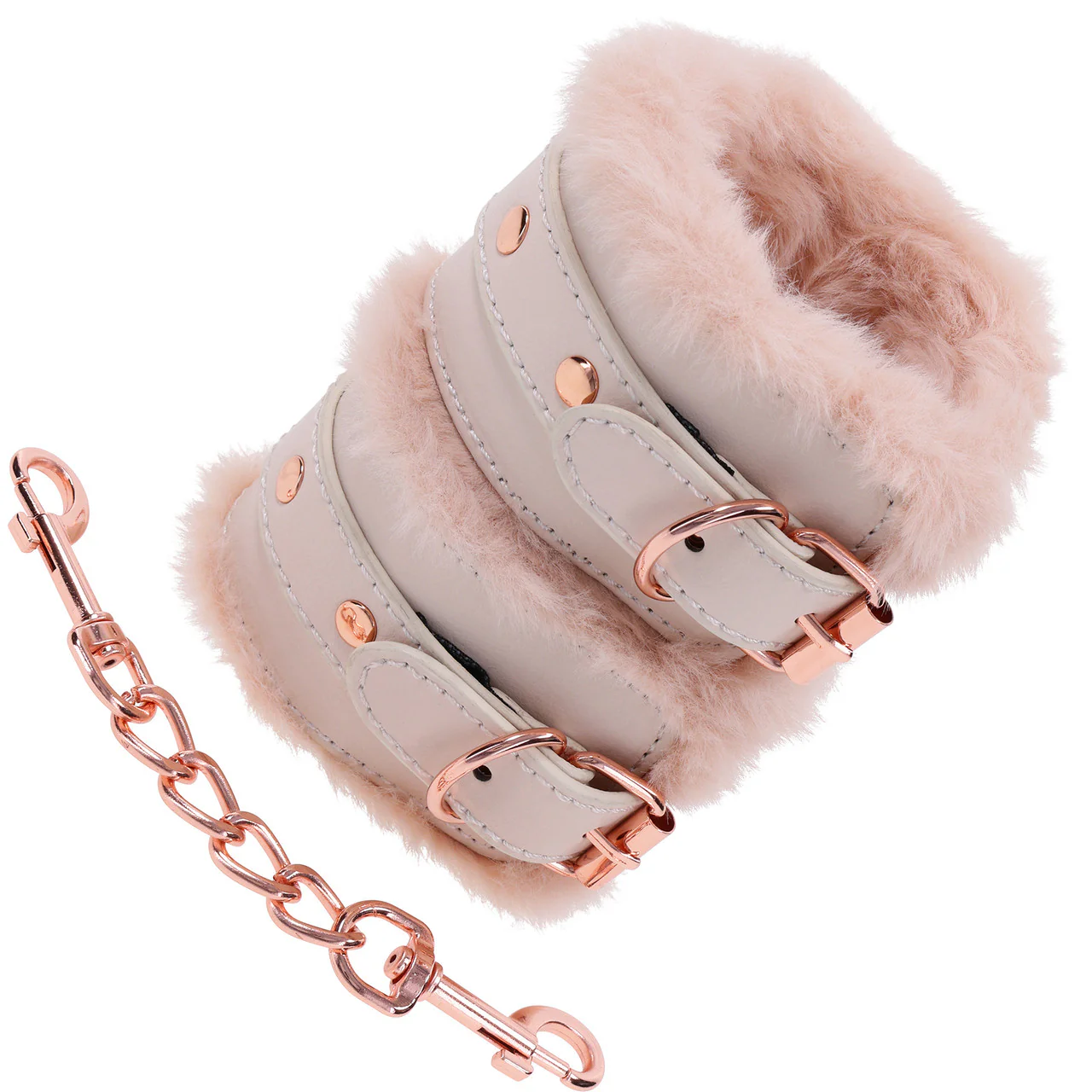 Sex & Mischief Peaches 'n CreaMe Fur Handcuffs By Sportsheets - Rose Gold & Peach - Image 5