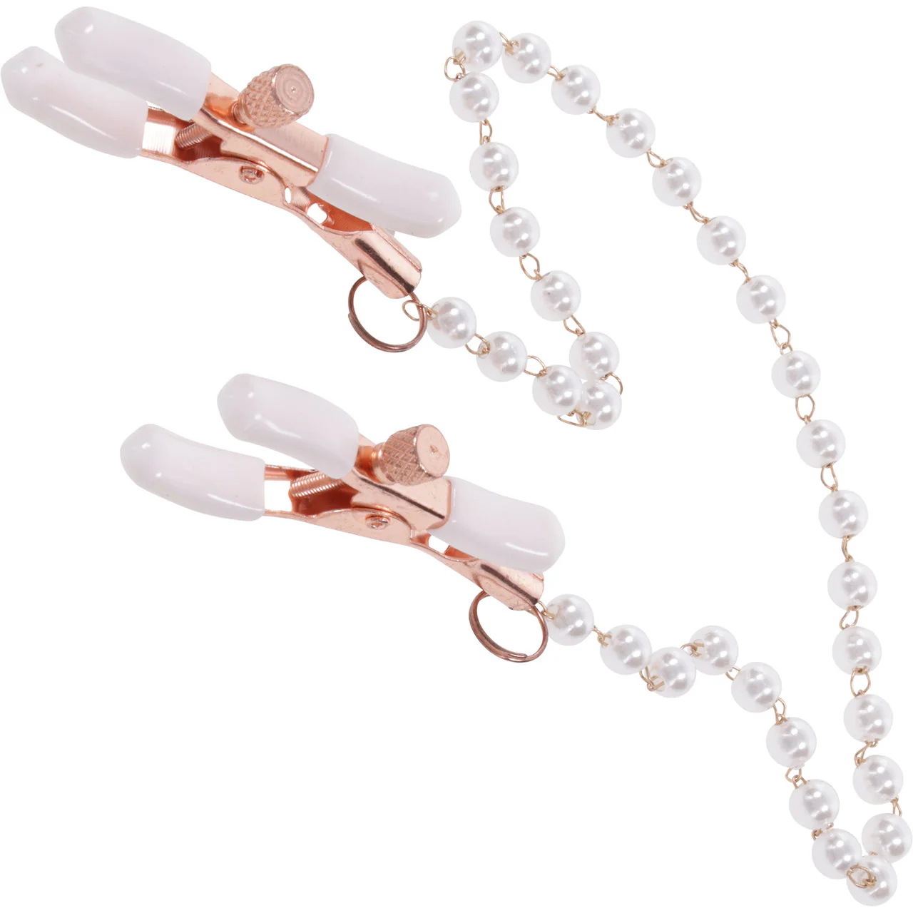 Sex & Mischief Peaches 'n CreaMe Pearl Nipple Clamps By Sportsheets - Rose Gold & White - Image 4