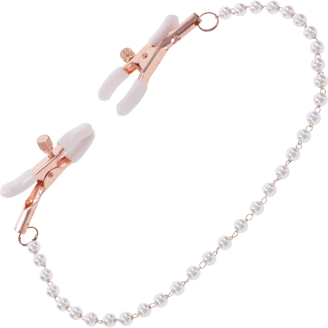 Sex & Mischief Peaches 'n CreaMe Pearl Nipple Clamps By Sportsheets - Rose Gold & White - Image 5