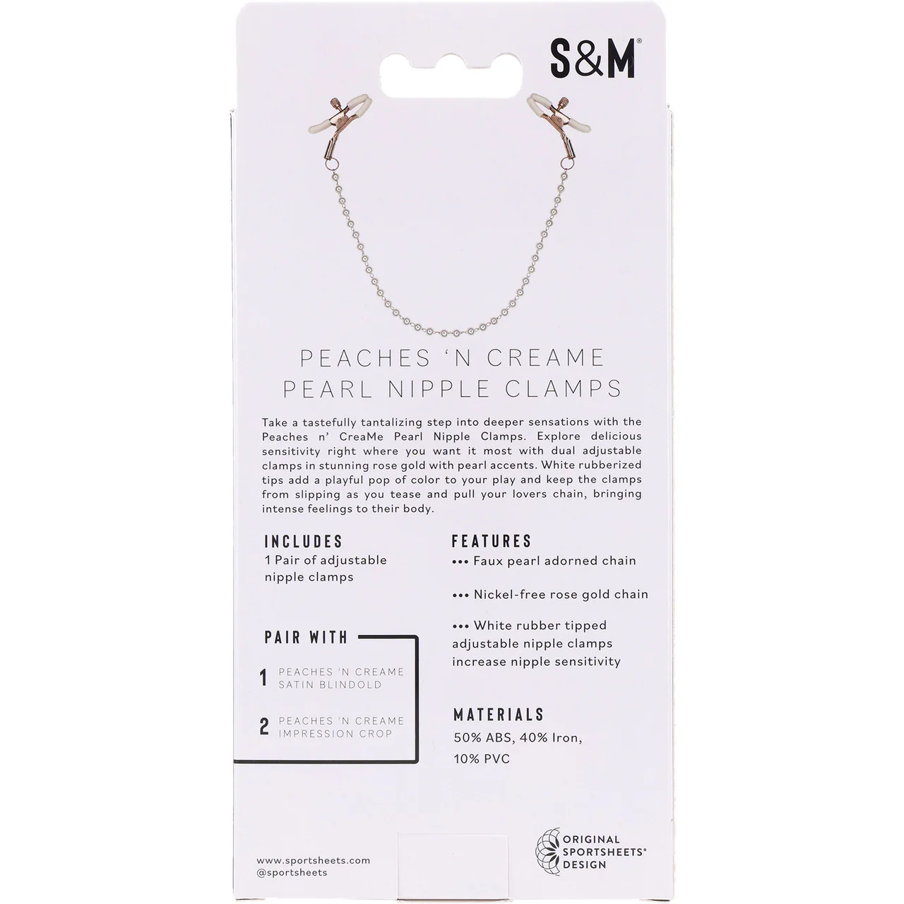 Sex & Mischief Peaches 'n CreaMe Pearl Nipple Clamps By Sportsheets - Rose Gold & White - Image 9