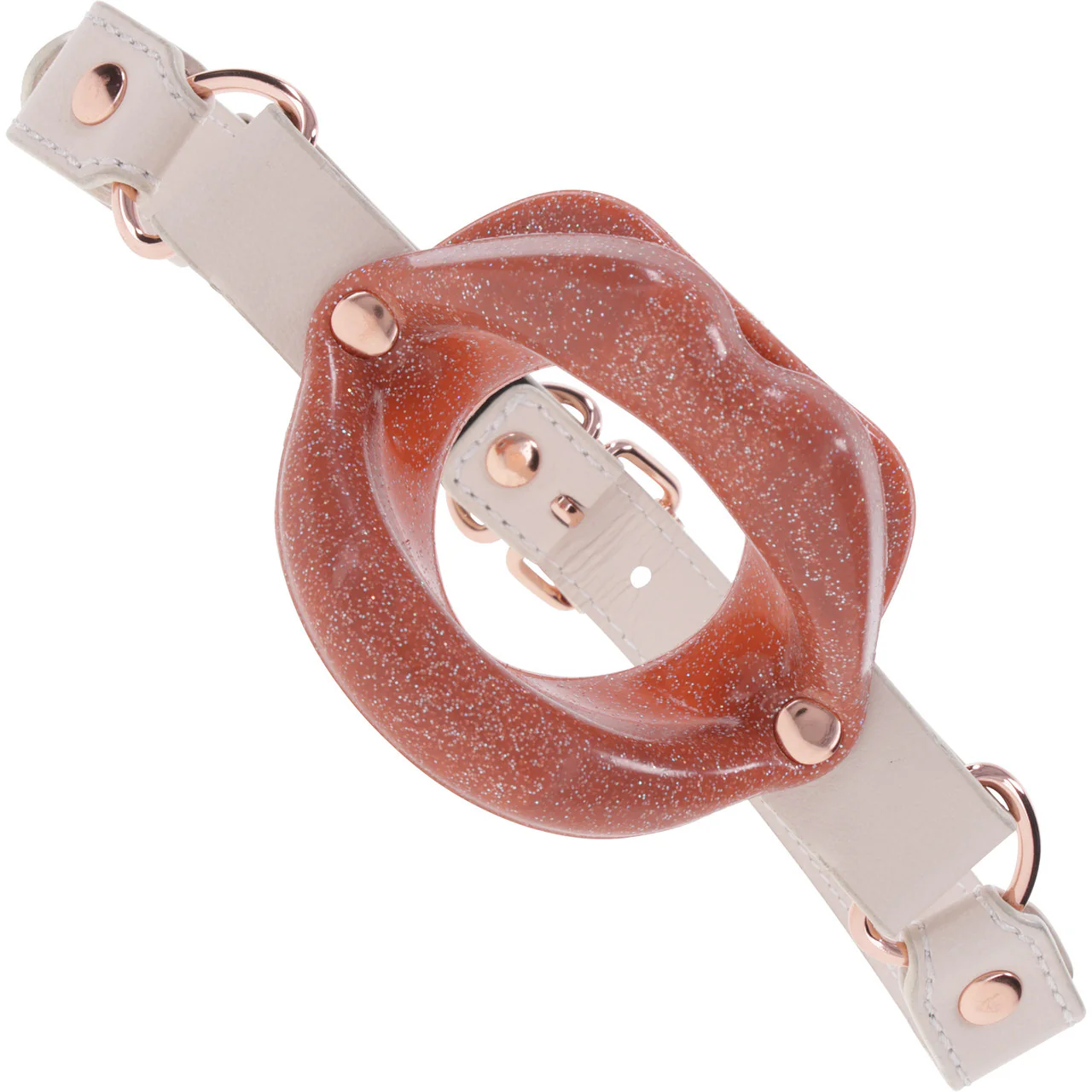 Sex & Mischief Peaches 'n CreaMe Silicone Lips Gag By Sportsheets - Rose Gold & Peach - Image 6
