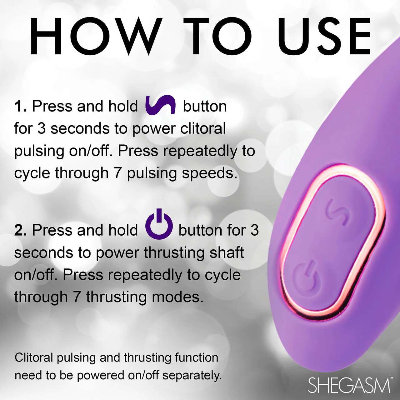Shegasm Pro-Thrust Max Rechargeable Silicone Thrusting Warming Pulsing Rabbit Vibrator - Purple - Image 10