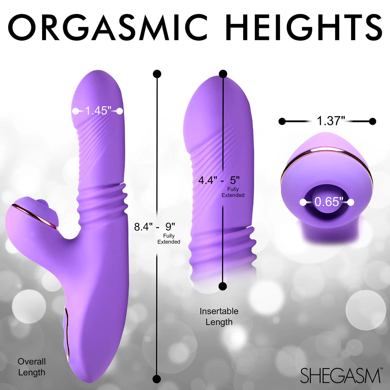 Shegasm Pro-Thrust Max Rechargeable Silicone Thrusting Warming Pulsing Rabbit Vibrator - Purple - Image 15