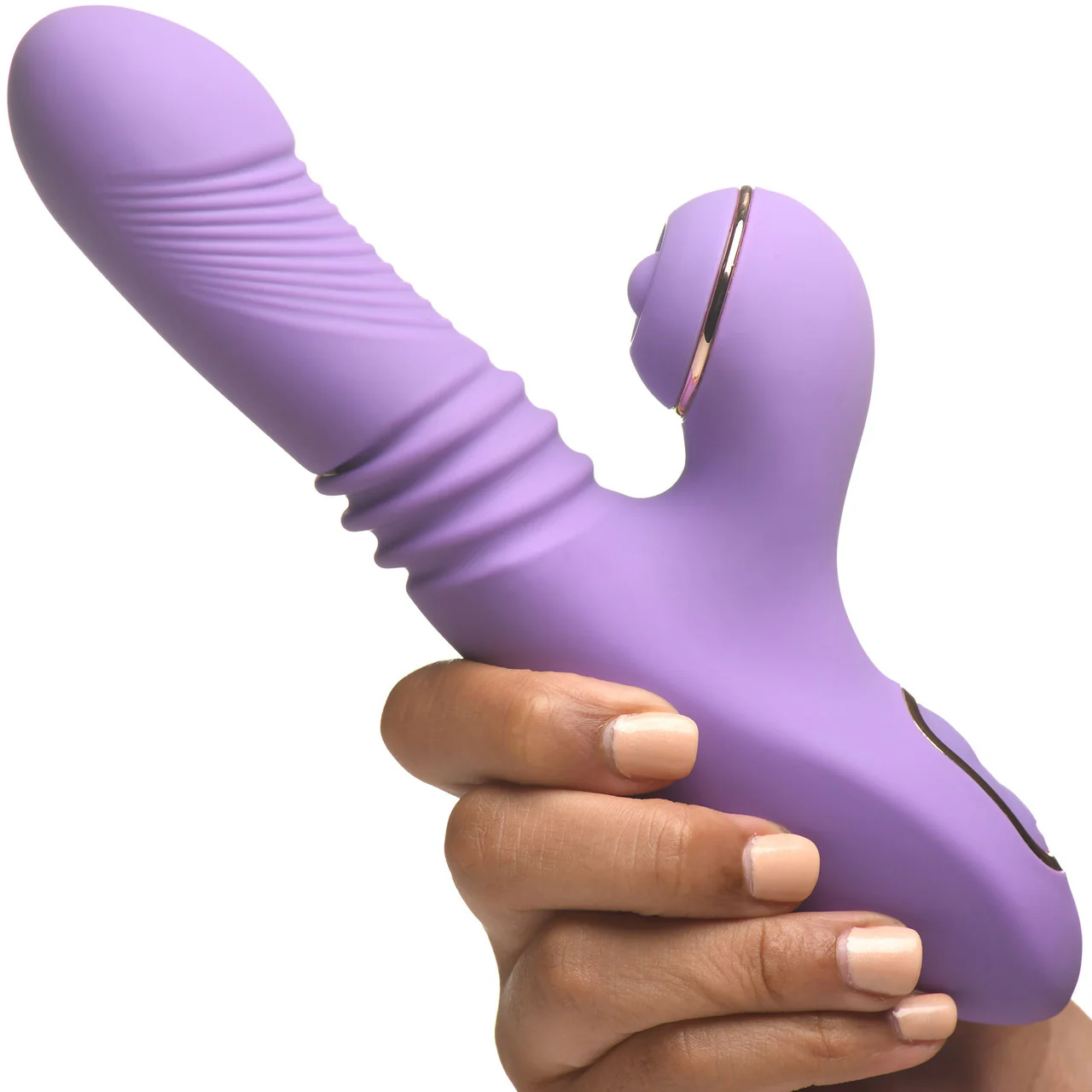Shegasm Pro-Thrust Max Rechargeable Silicone Thrusting Warming Pulsing Rabbit Vibrator - Purple - Image 2