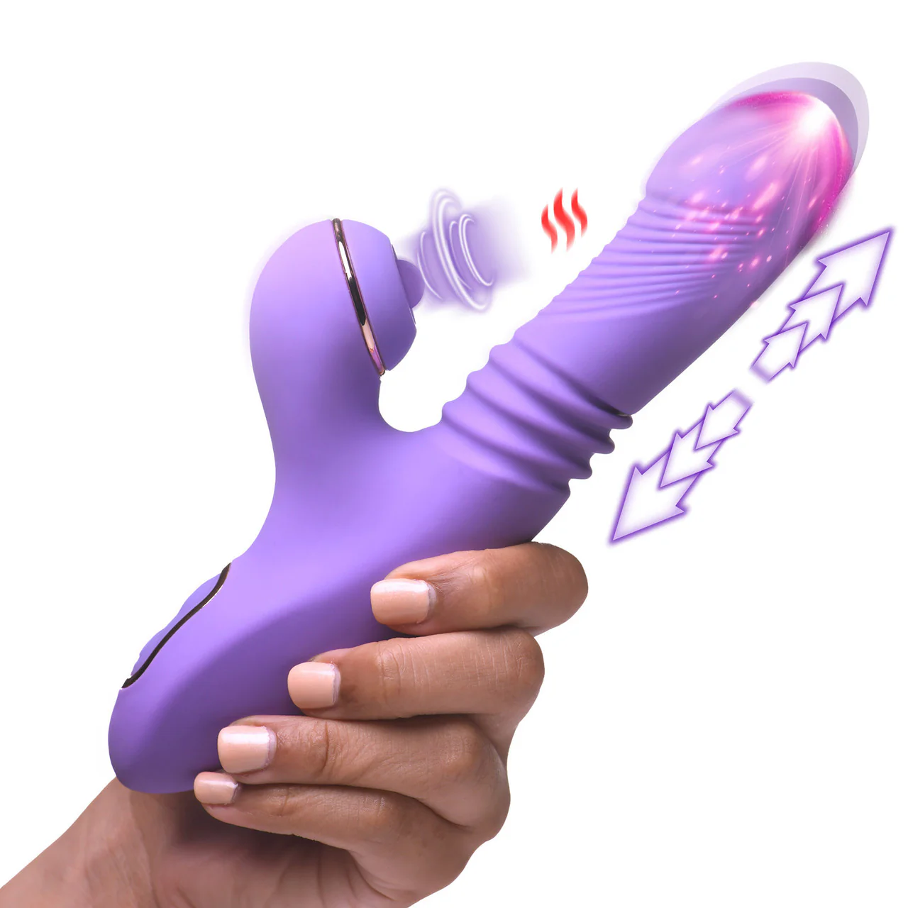 Shegasm Pro-Thrust Max Rechargeable Silicone Thrusting Warming Pulsing Rabbit Vibrator - Purple - Image 3