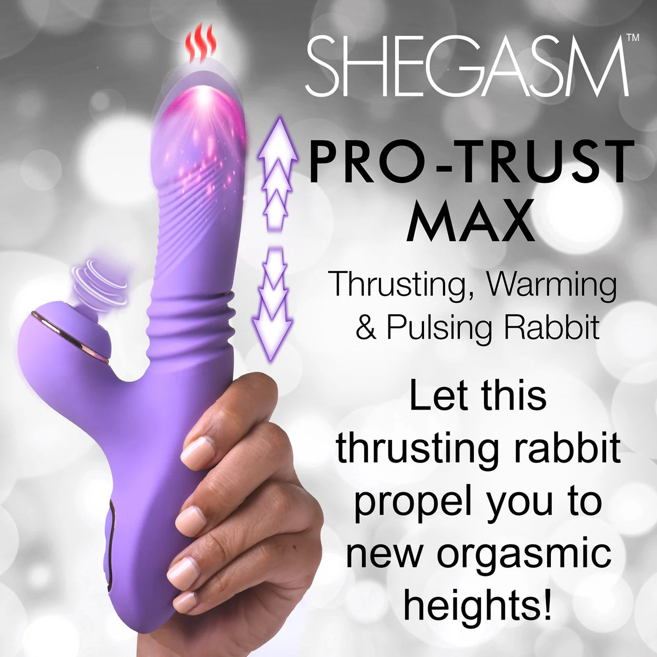 Shegasm Pro-Thrust Max Rechargeable Silicone Thrusting Warming Pulsing Rabbit Vibrator - Purple - Image 9