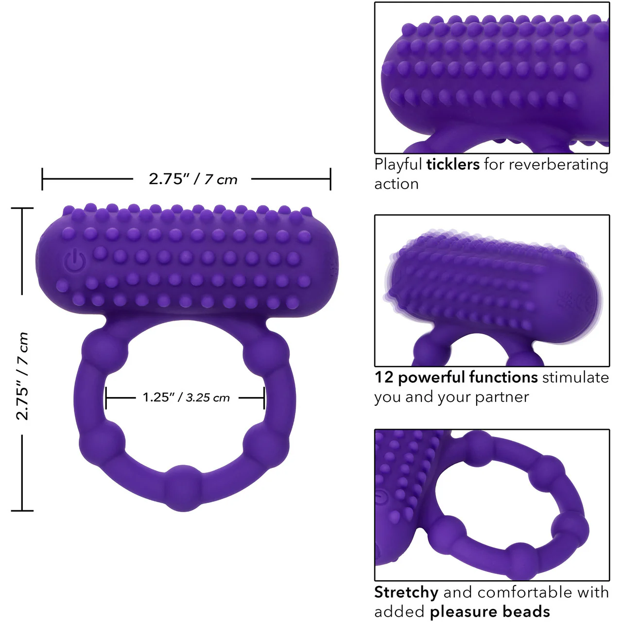 Silicone Rechargeable 5 Bead Maximus Vibrating Cock Ring By CalExotics - Image 7